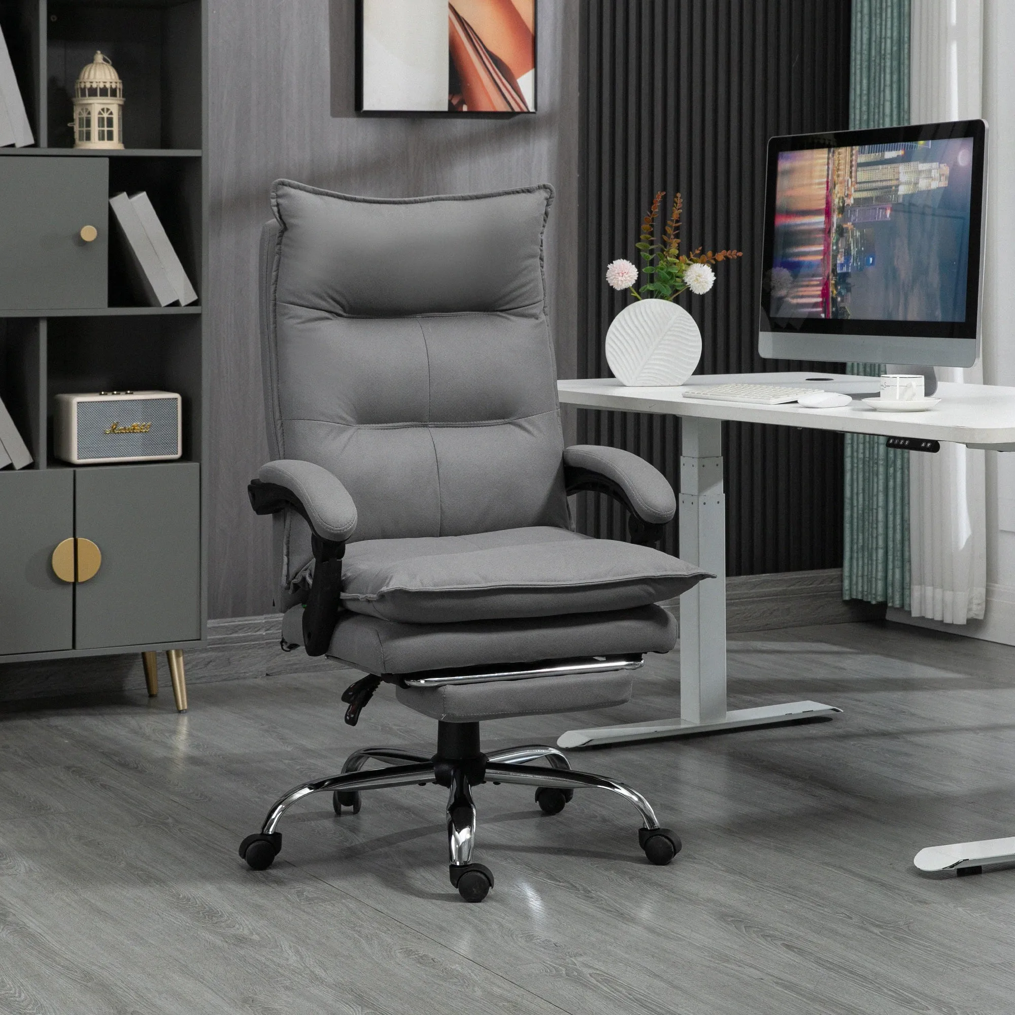 Heated Massage Office Chair, 155° Reclining with Extendable Footrest, Grey - Image 2