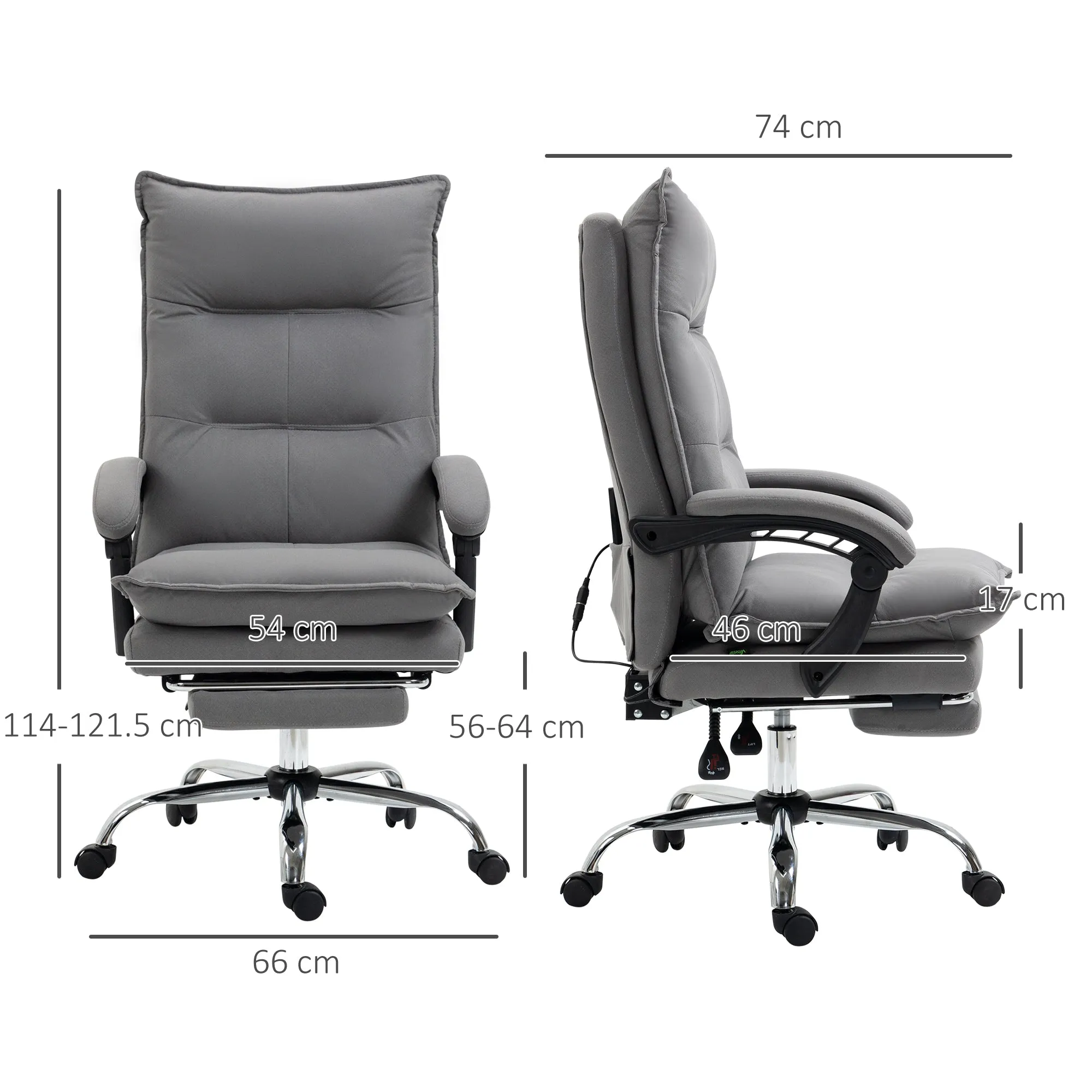 Heated Massage Office Chair, 155° Reclining with Extendable Footrest, Grey - Image 3