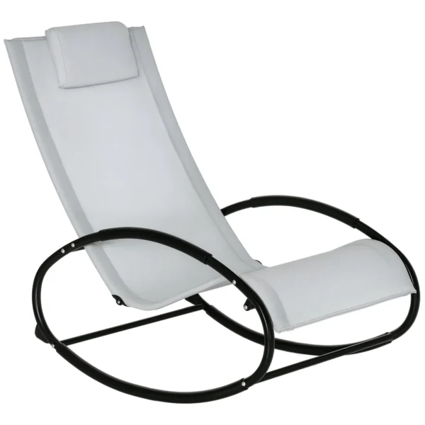 Zero Gravity Garden Rocking Chair, Ergonomic Garden Lounger with Cushion and Breathable Fabric for Indoor and Outdoor Use, 105x62x88 cm, Grey