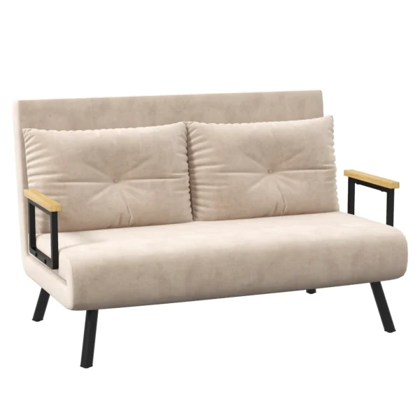 3-in-1 Velvet Fabric Sofa Bed with Adjustable Backrest and 2 Cushions, 102x73x81 cm, Beige