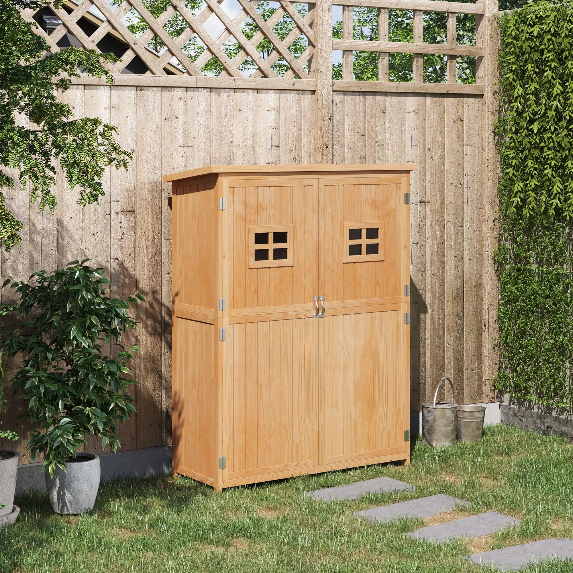 Wooden Garden Shed with Double Door, Shelves and Windows, 127.5x50x164cm - Image 2