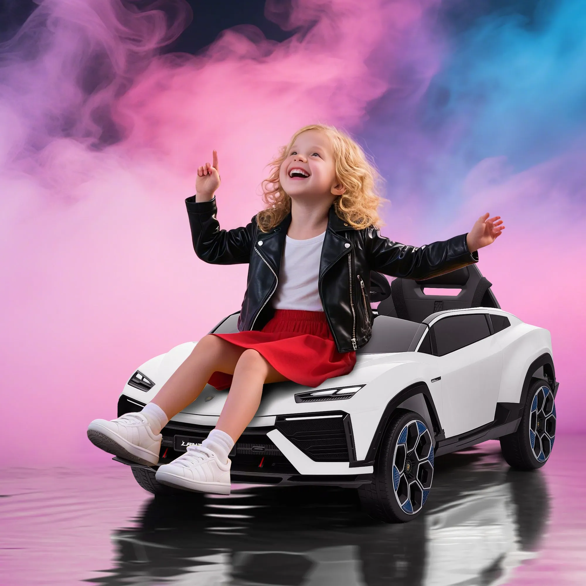 Lamborghini Licensed Electric Ride-On Car for Kids with Horn and Remote Control, 3-Speed Adjustable, White - Image 2