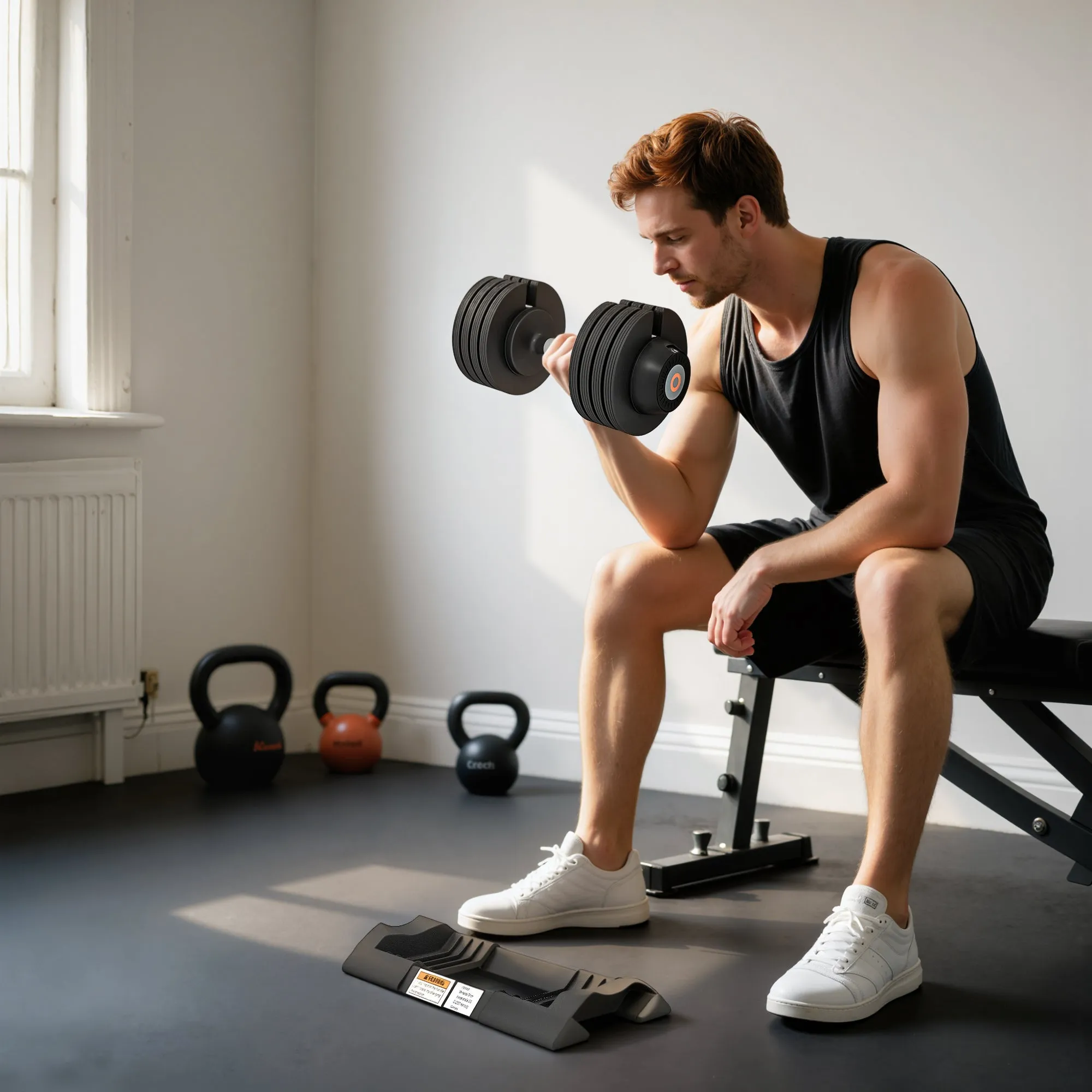 Adjustable Weight Kit 7/13/18/24 kg with Dumbbell Rack and Non-Slip Handle, 37x18x18 cm, Black - Image 2