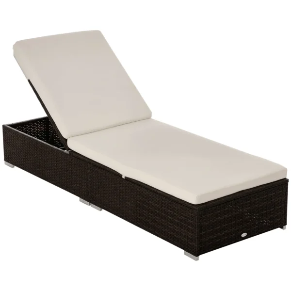PE Rattan Sun Lounger with 5-Position Reclining Backrest, 195x68x31cm, Brown