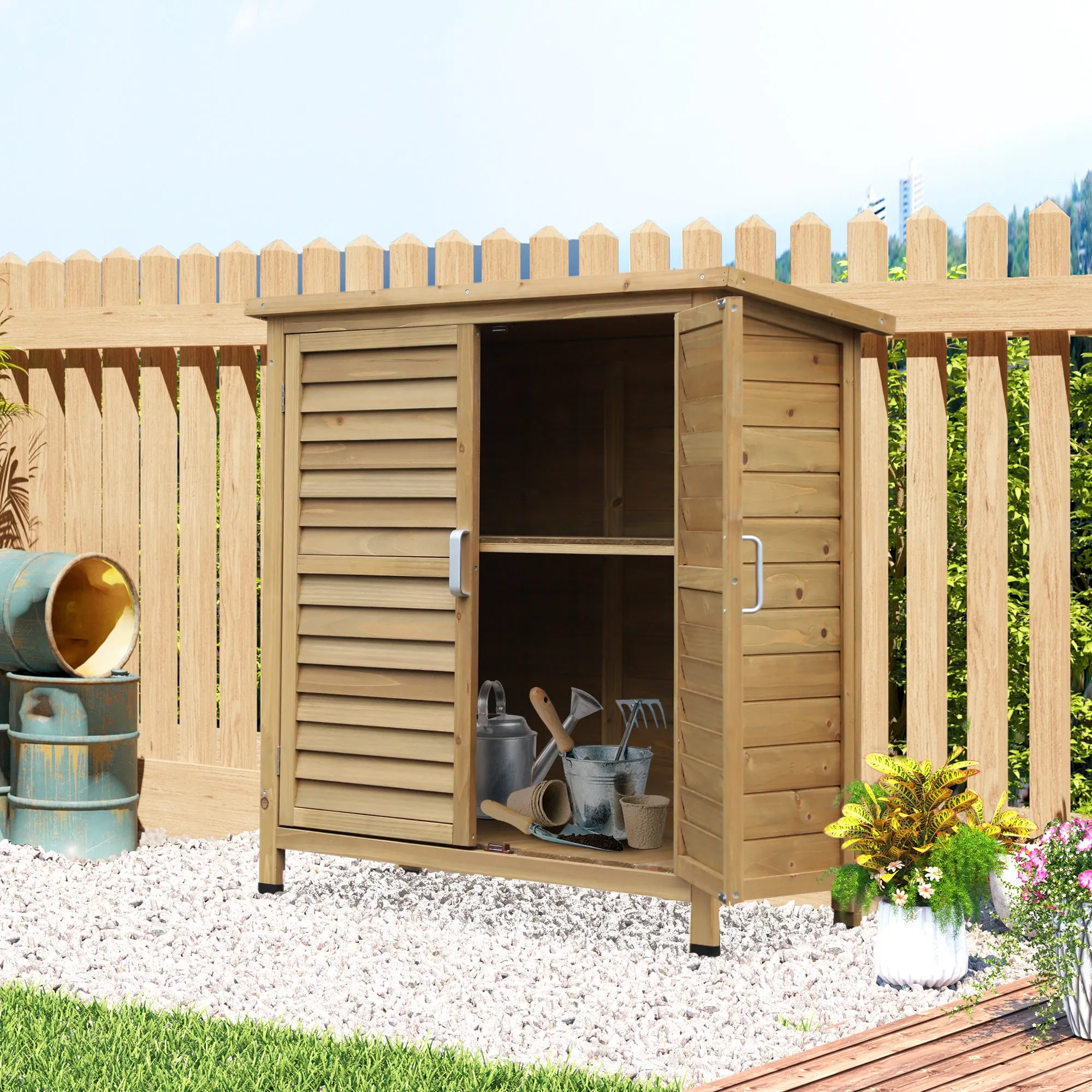 Fir Wood Garden Shed with Waterproof Bitumen Roof, 87x46.5x96.5cm - Image 2