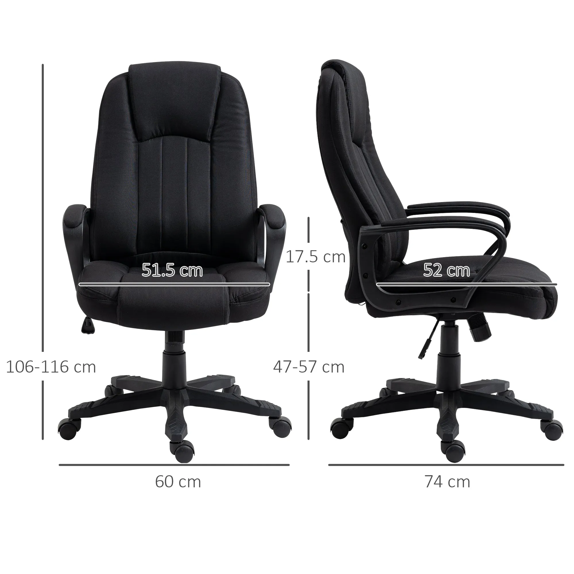 Height-Adjustable Massage Office Chair, 60x74x106-116cm, Black - Image 3