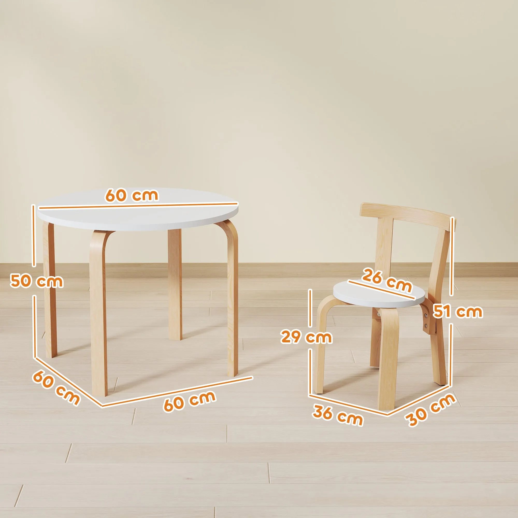 5-Piece Wooden Table and Chair Set for Children Ages 3-8 with Rounded Edges in White - Image 3