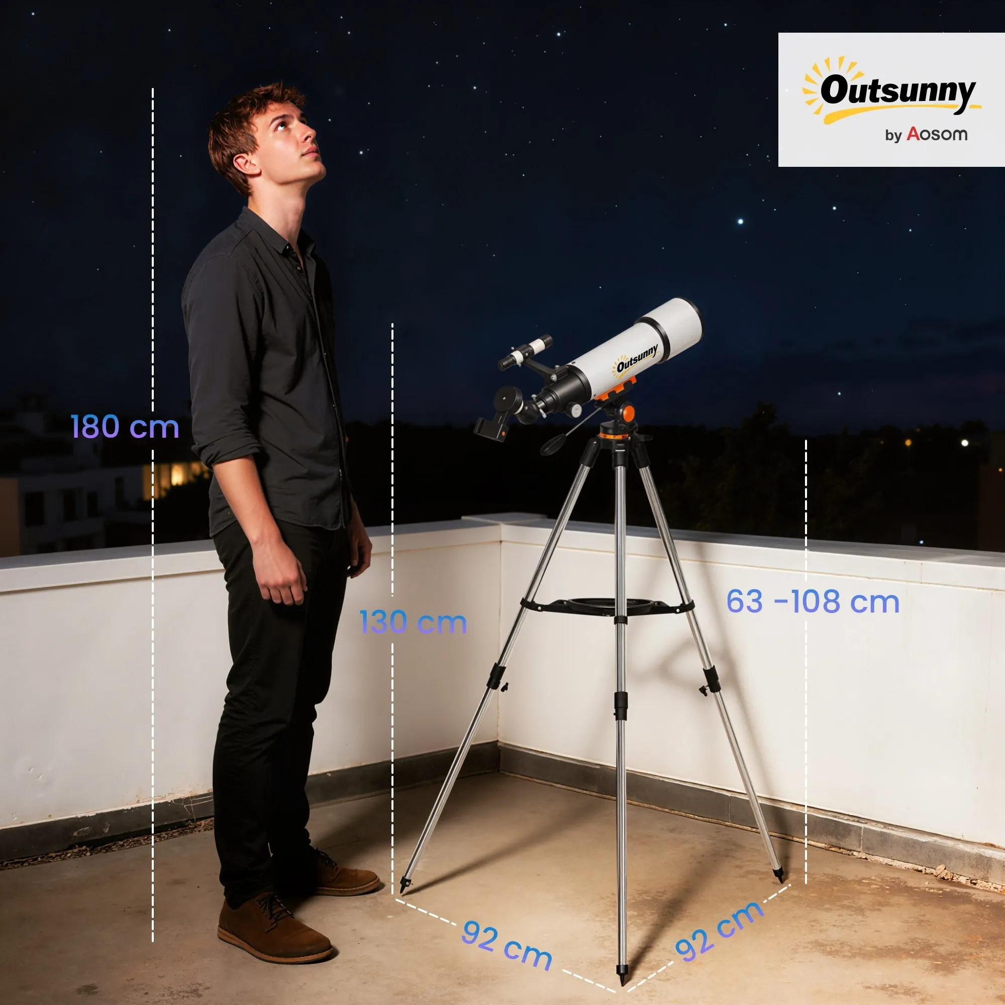 80mm Astronomical Telescope with AZ Mount, 2 Eyepieces and Smartphone Adapter, 92x92x130 cm, Black and White - Image 3