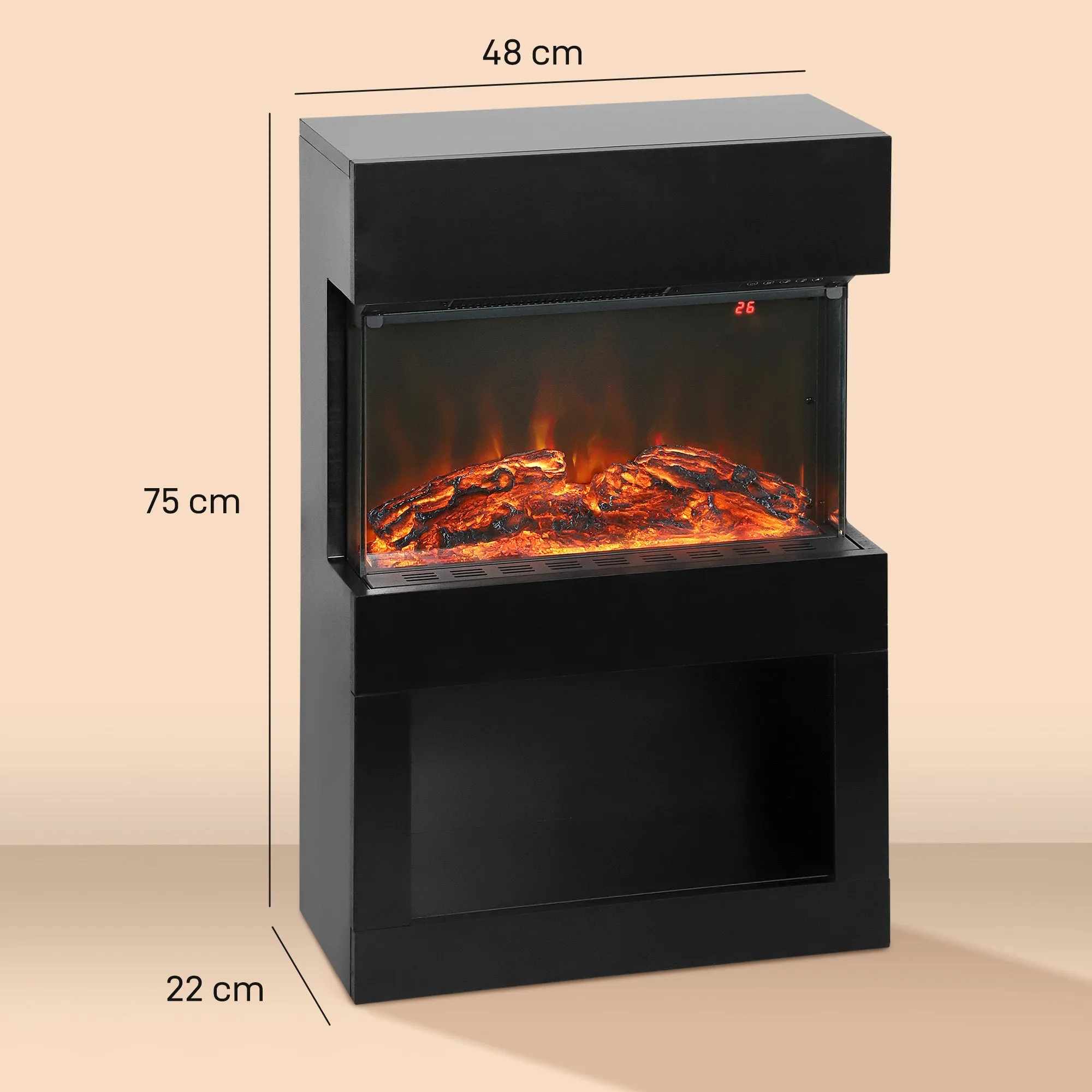Electric Fireplace with 3D Colorful Flame Effect, 1000W/2000W with Adjustable Temperature and Remote Control, Black - Image 3