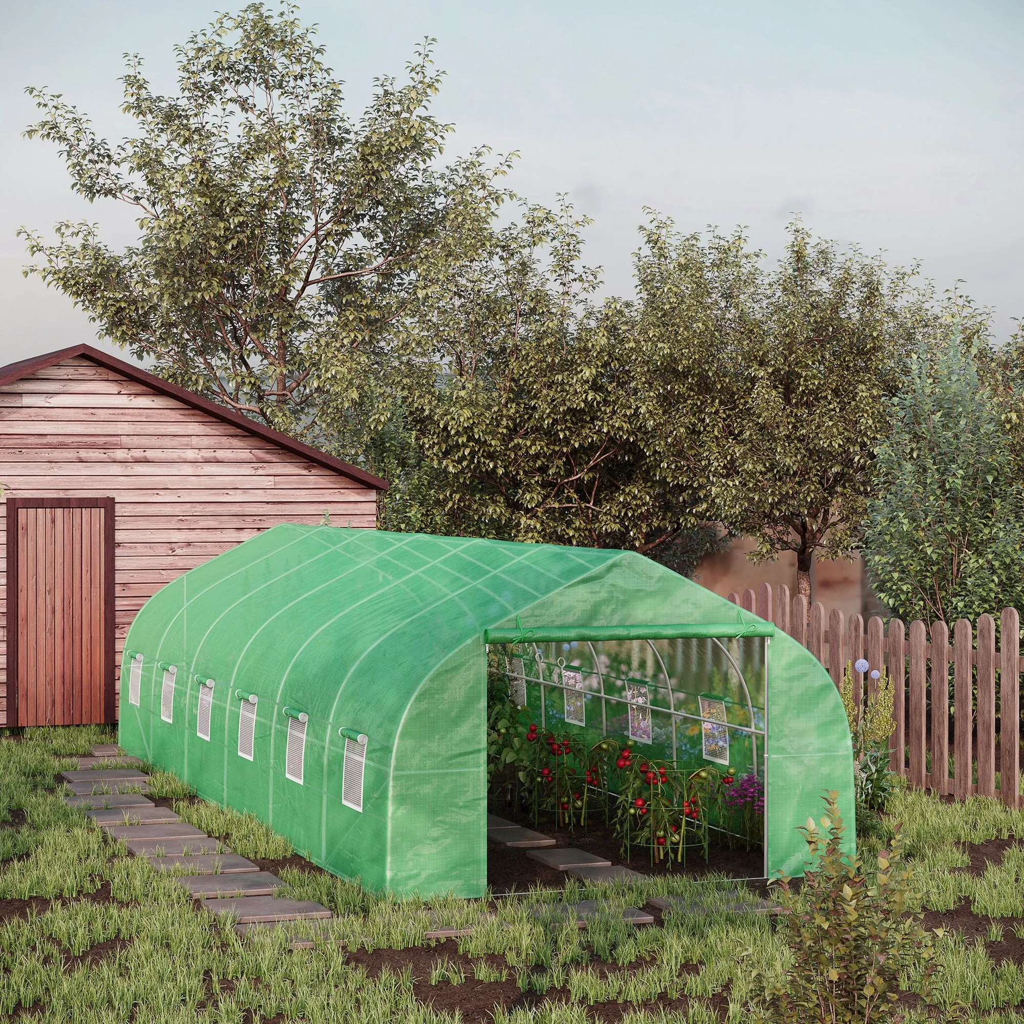 8x3x2m PE and Steel Tunnel Greenhouse with Roll-Up Door and Windows, Green - Image 2