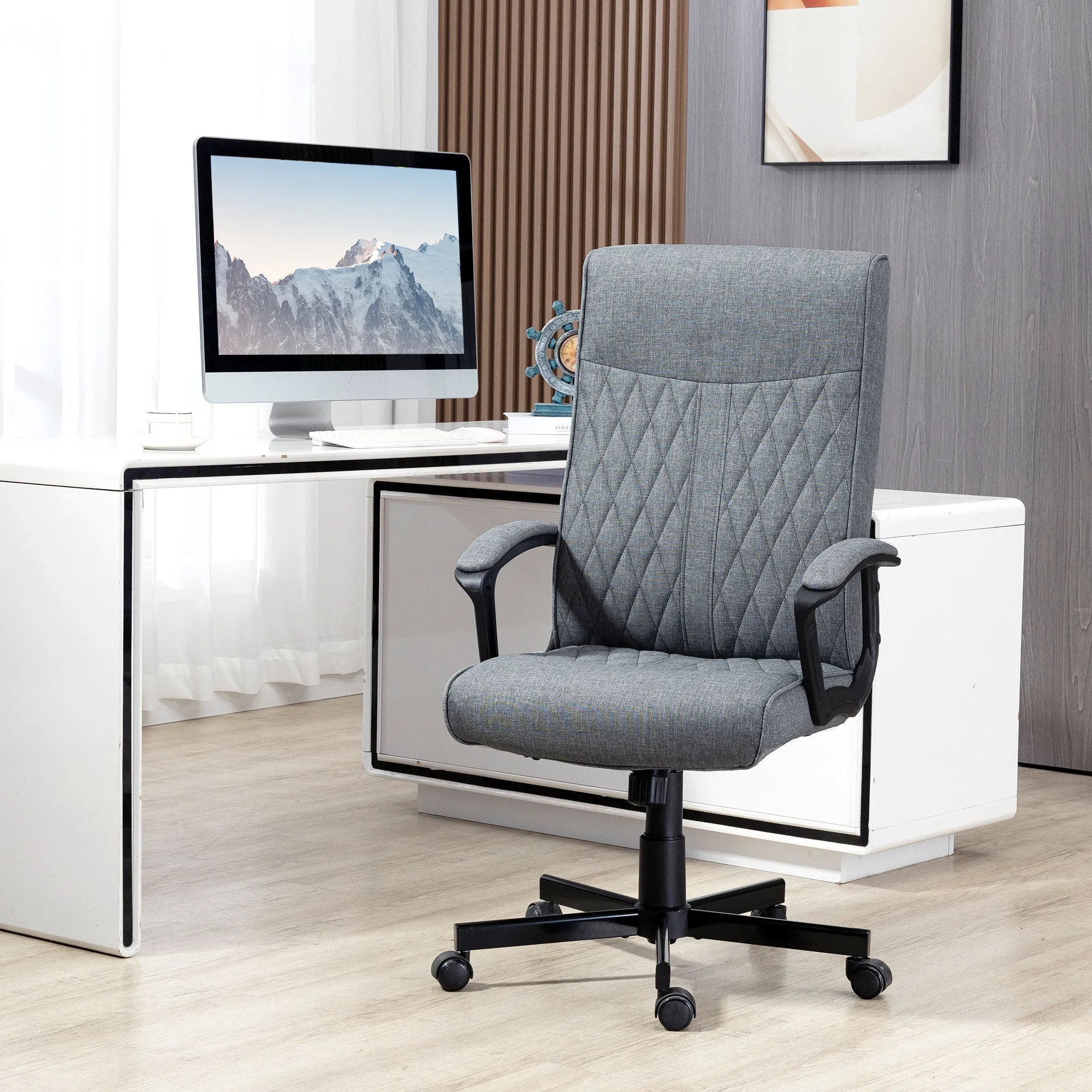 Swivel Office Chair with Rocking Function and Adjustable Height, 65x72x102-112.5cm, Grey - Image 2