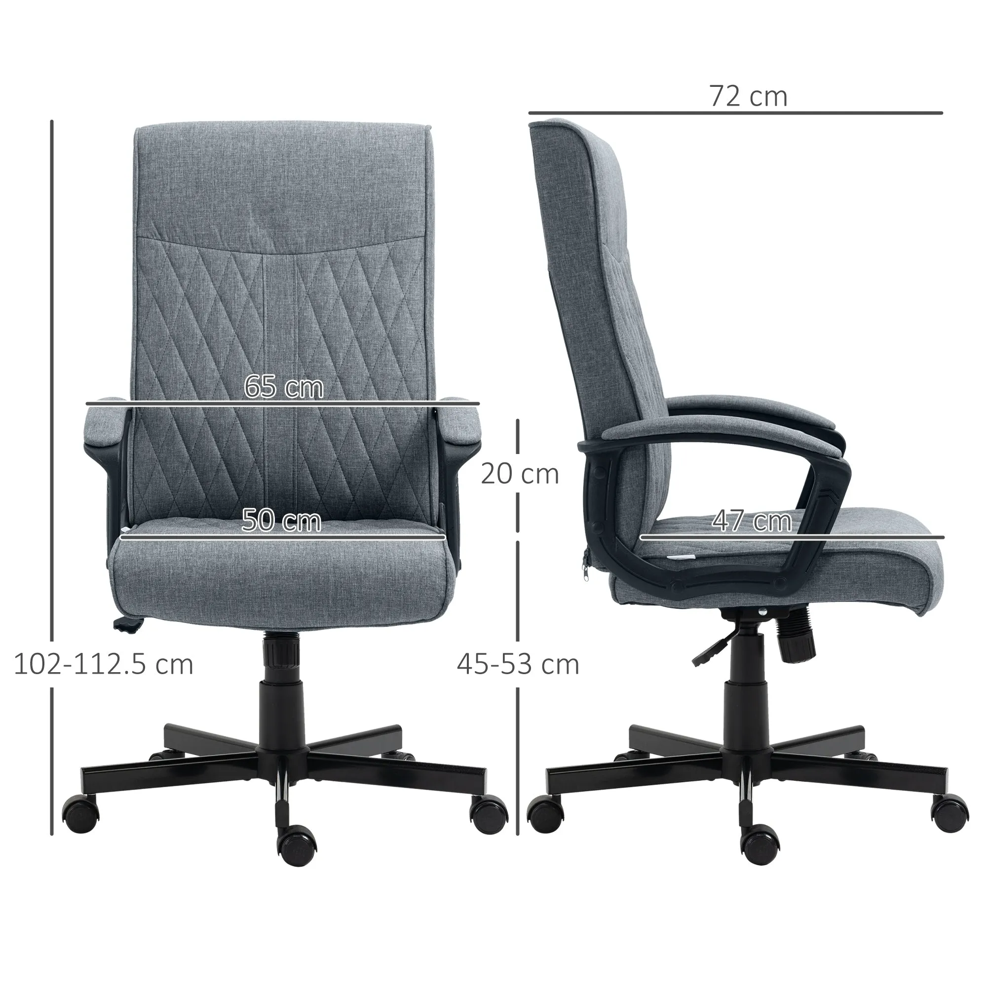 Swivel Office Chair with Rocking Function and Adjustable Height, 65x72x102-112.5cm, Grey - Image 3
