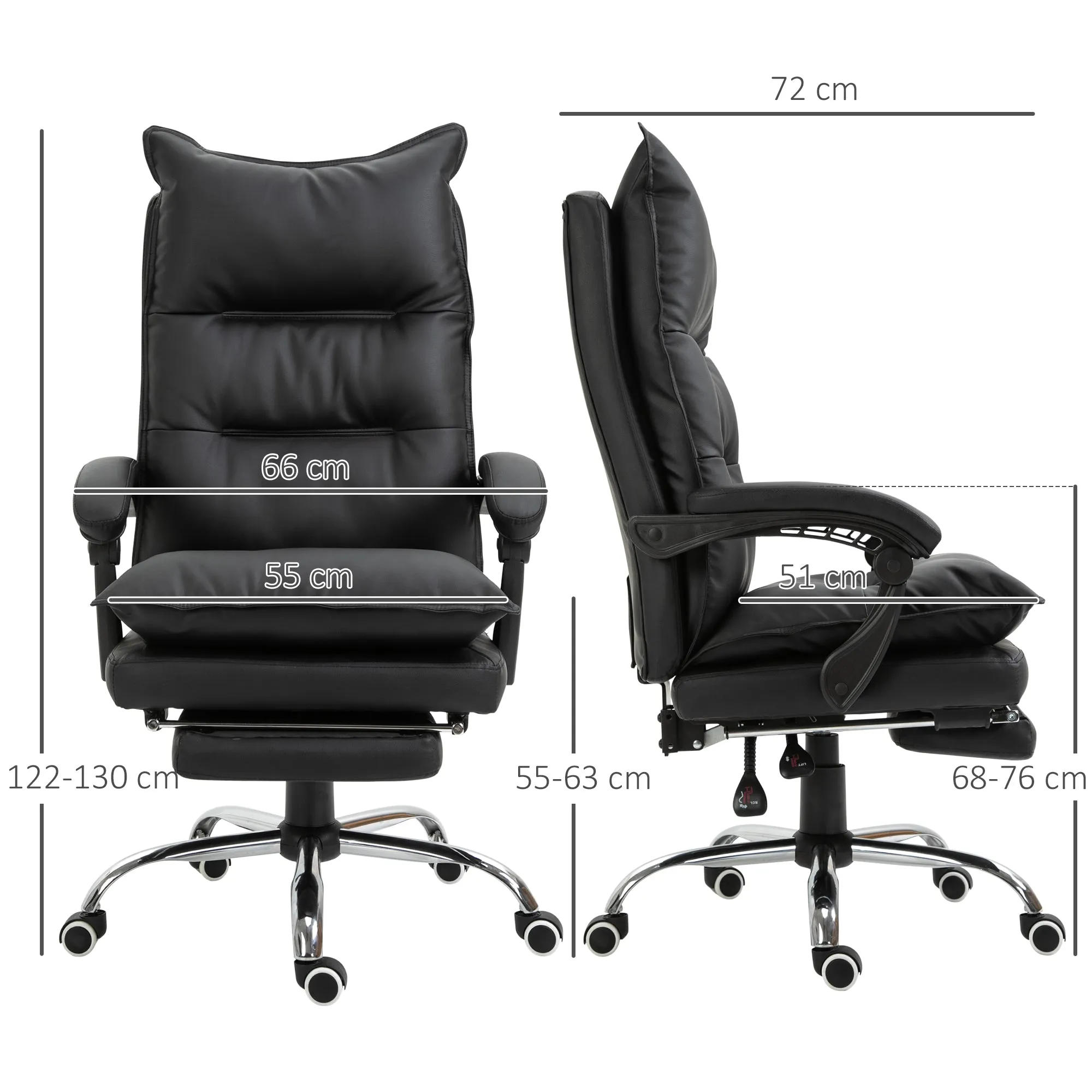 Black Faux Leather Office Chair, Height-Adjustable Executive Chair with 155° Reclining High Back and Footrest - Image 3