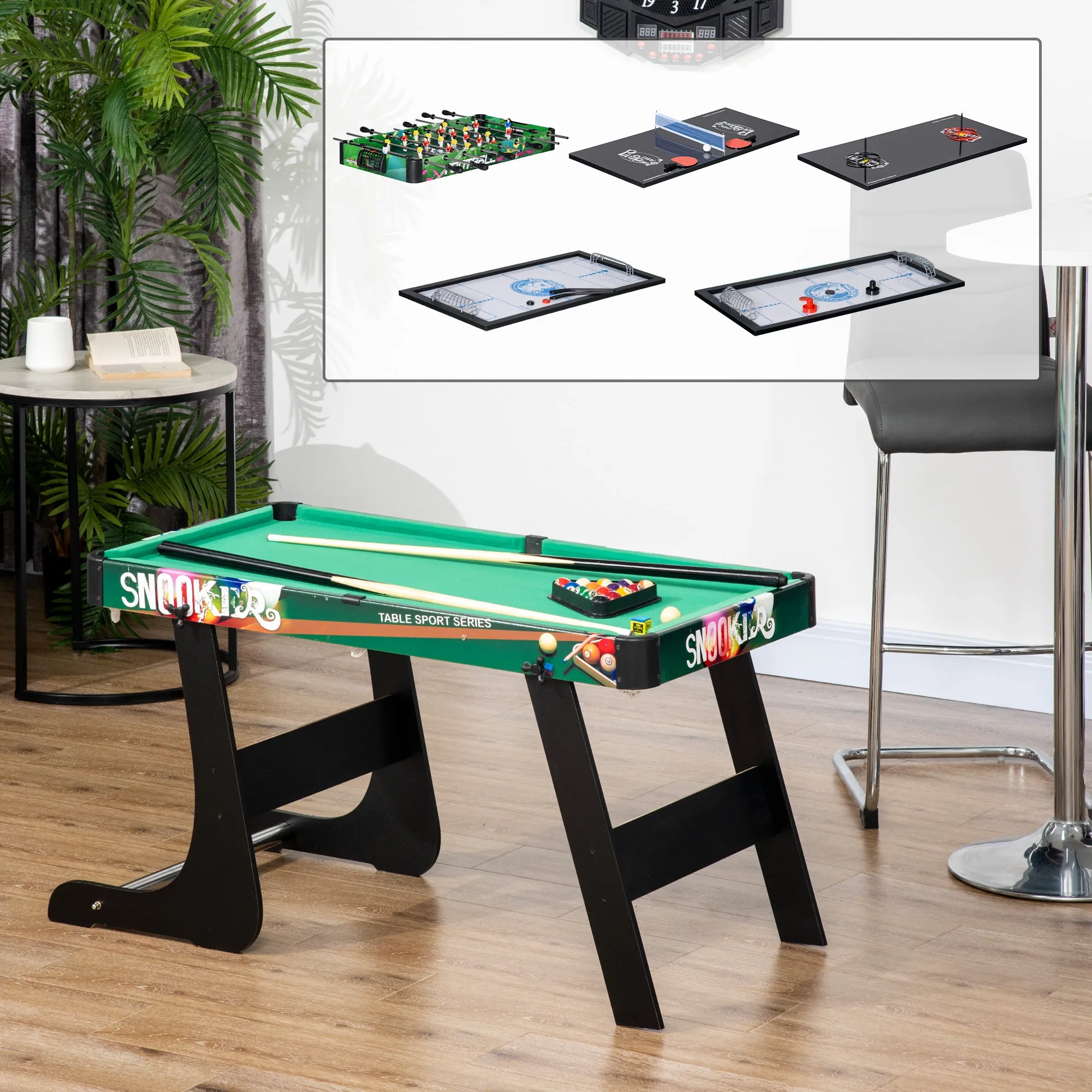6-in-1 Game Table with Table Football, Pool Table, Air Hockey, Ping Pong, Rings and Field Hockey, 118x104x71 cm - Image 2