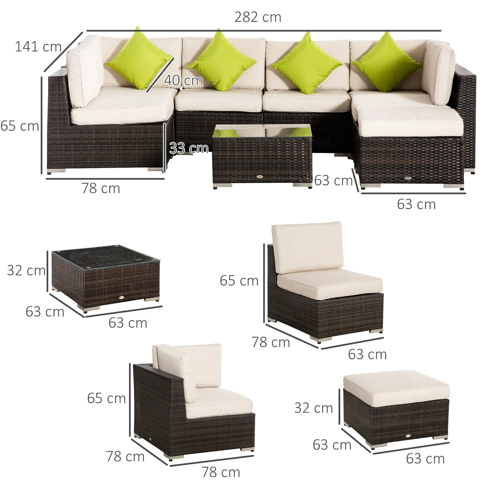 8-Piece Rattan and Aluminum Garden Furniture Set, Modular Garden Lounge Set with Sofas and Outdoor Coffee Table - Image 3