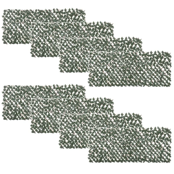 8-Piece Extendable Green Hedge for Outdoors, Made of Wood and Polyester, 200x100cm