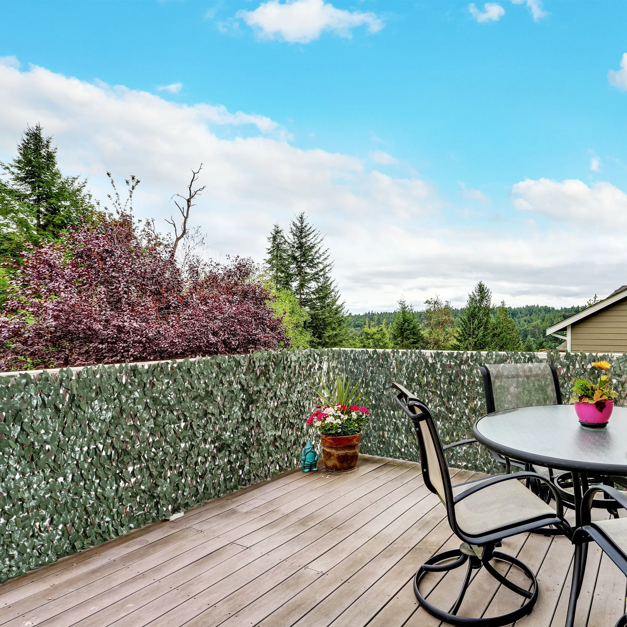 8-Piece Extendable Green Hedge for Outdoors, Made of Wood and Polyester, 200x100cm - Image 2
