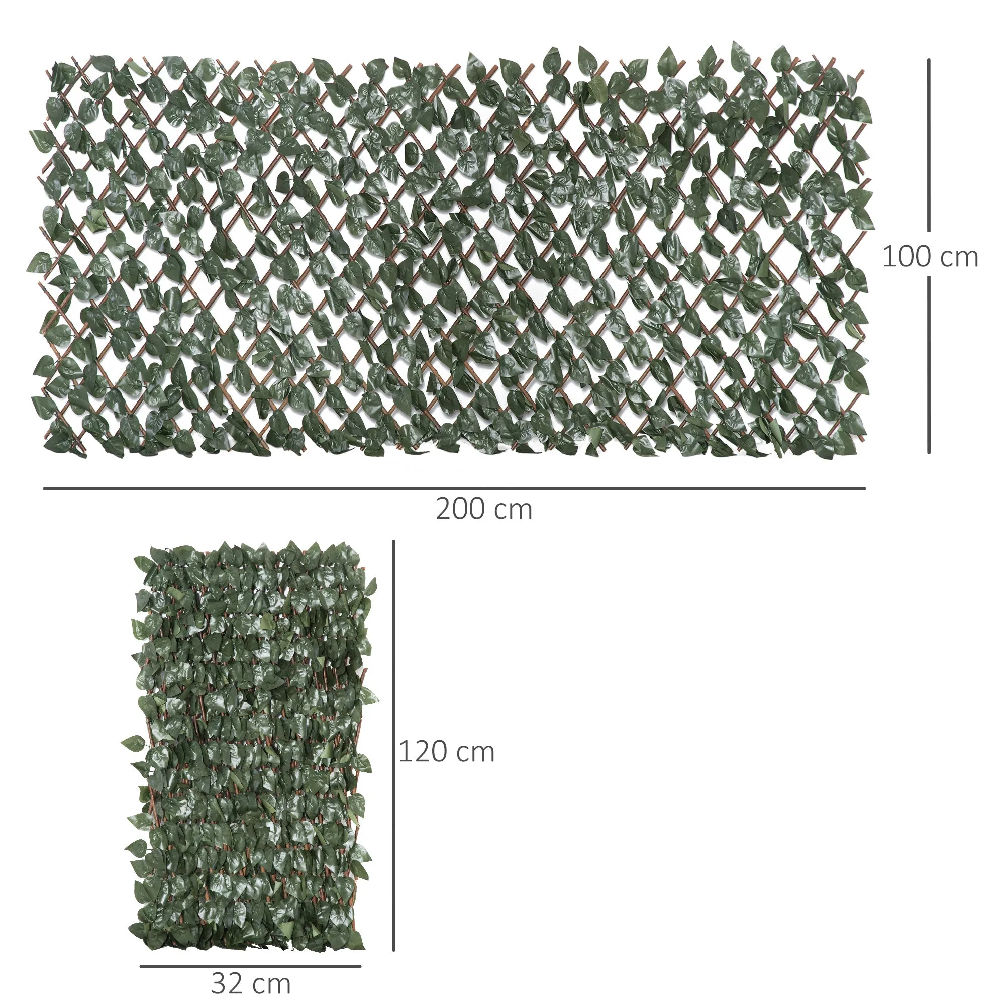 8-Piece Extendable Green Hedge for Outdoors, Made of Wood and Polyester, 200x100cm - Image 3