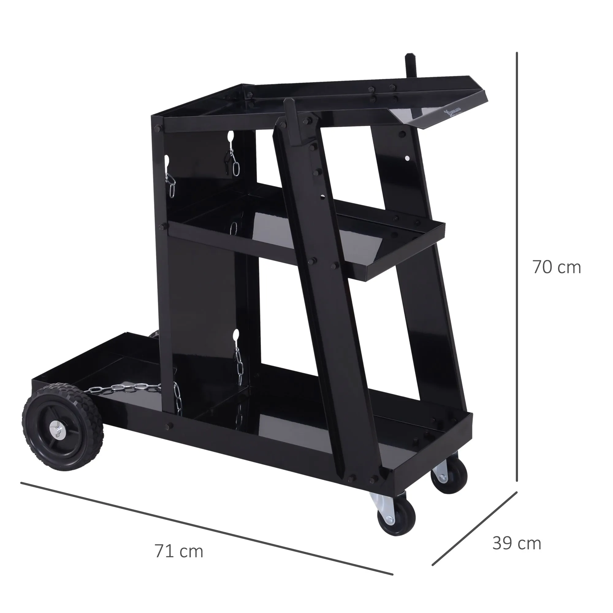 3-Tier Tool Cart with 2 Safety Chains, Steel, 71x39x70 cm, Black - Image 3