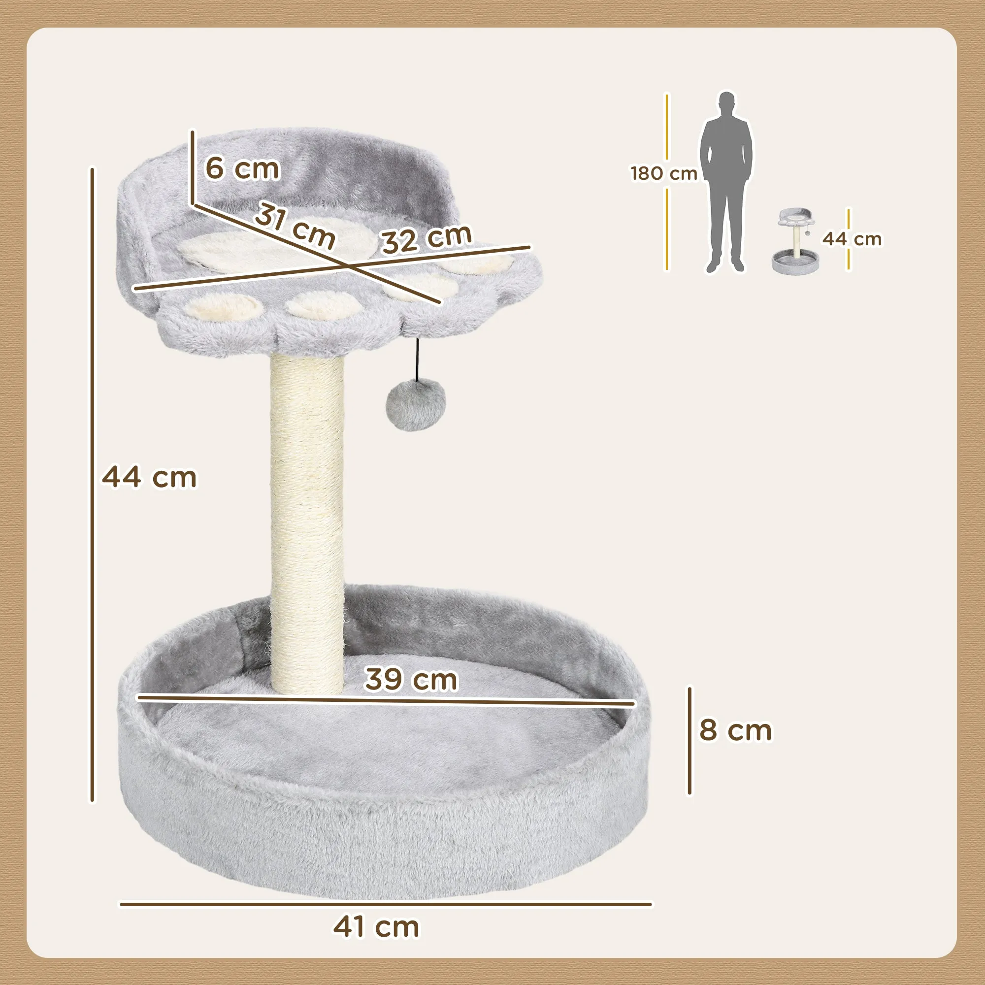 Cat Scratching Post with Bed, Jute Rope and Plush, 41x41x44 cm, Light Grey - Image 3