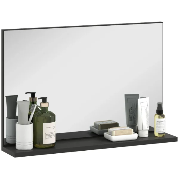 Wall-Mounted Bathroom Mirror with Shelf, Modern and Multipurpose Design, 60x12x40 cm, Black