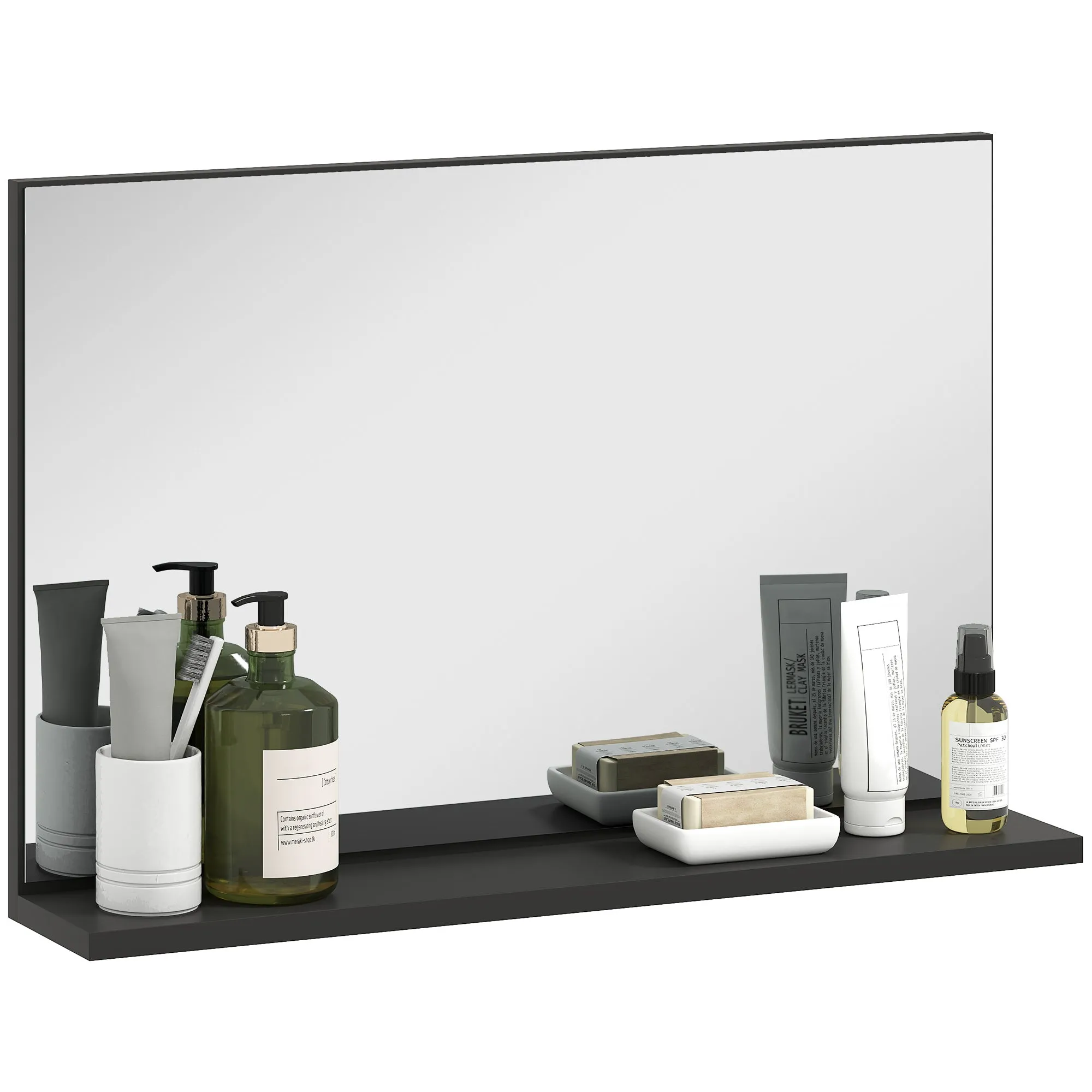 Wall-Mounted Bathroom Mirror with Shelf, Modern and Multipurpose Design, 60x12x40 cm, Black