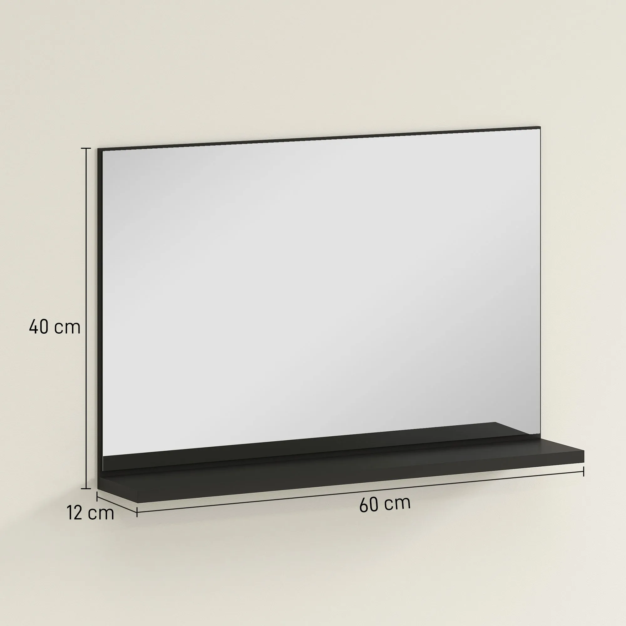 Wall-Mounted Bathroom Mirror with Shelf, Modern and Multipurpose Design, 60x12x40 cm, Black - Image 3