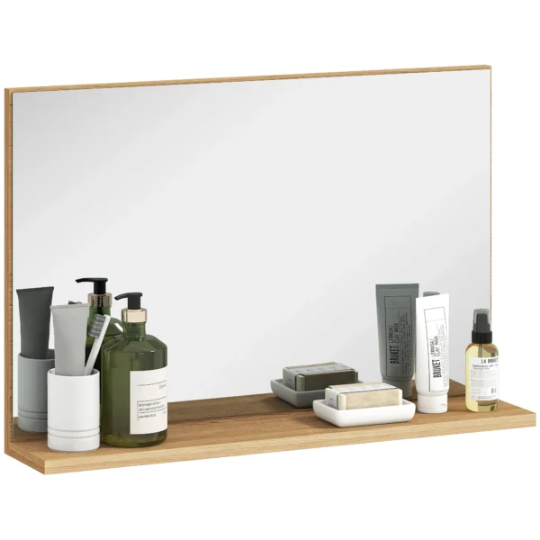 Wall Mounted Bathroom Mirror with Shelf, Modern and Multipurpose Design, 60x12x40 cm, Wood