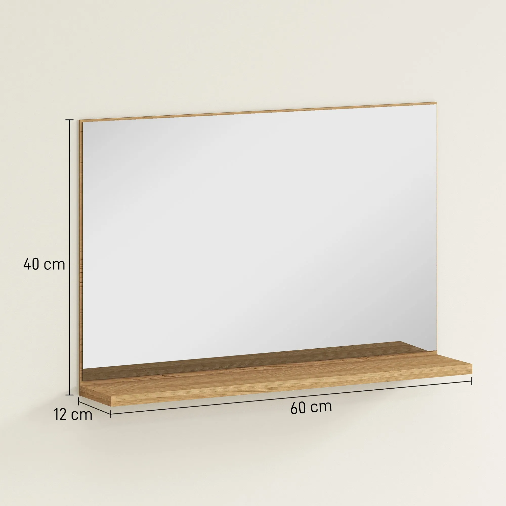 Wall Mounted Bathroom Mirror with Shelf, Modern and Multipurpose Design, 60x12x40 cm, Wood - Image 3