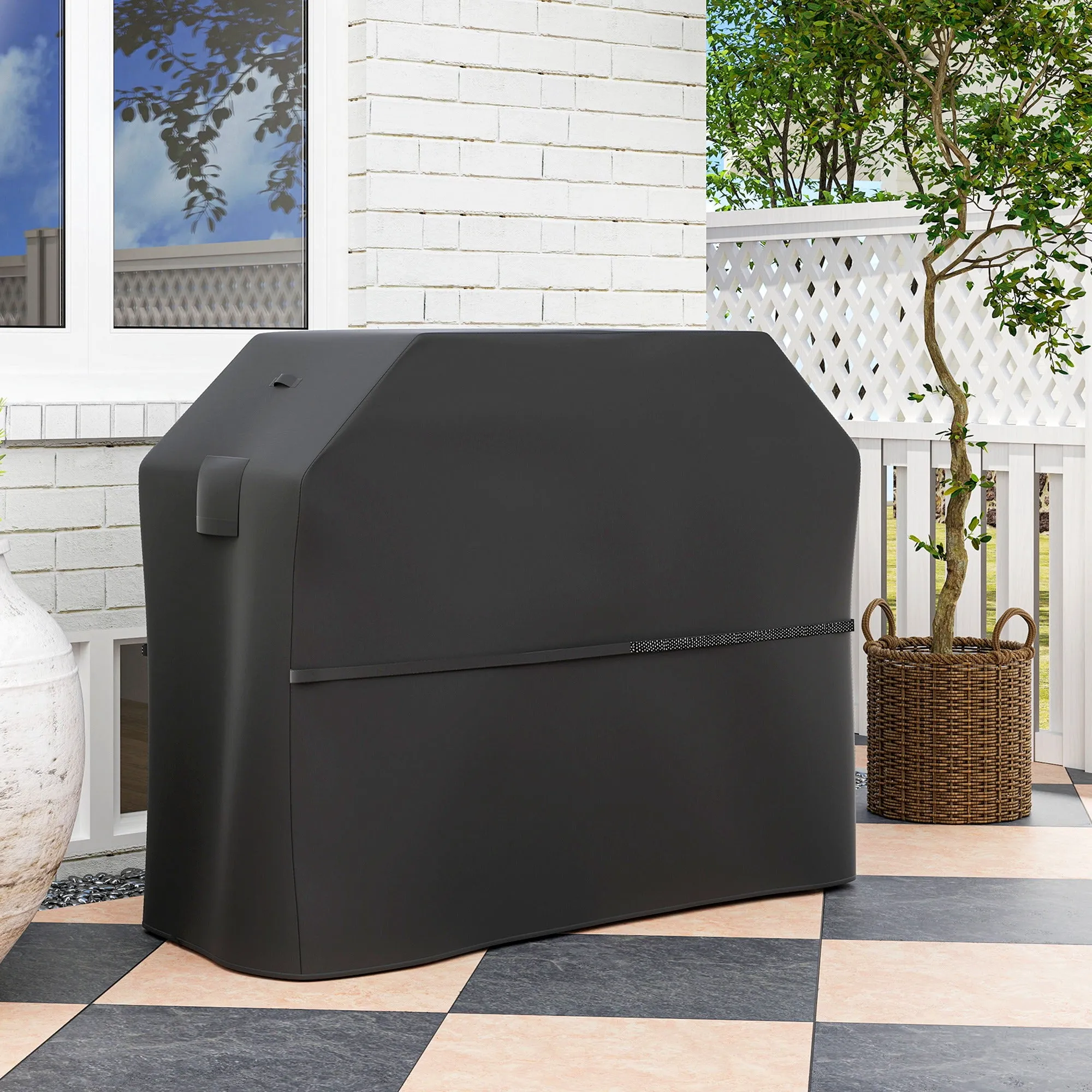 600D Oxford Fabric Waterproof UPF30+ and Windproof Barbecue Cover, 147x61x122 cm, Black - Image 2