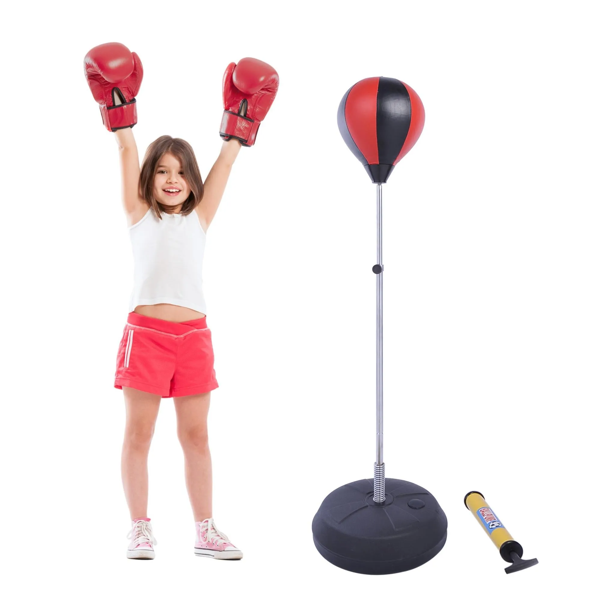 Floor Punching Ball Set for Teens with Gloves and Pump, Adjustable Height from 125-145cm - Image 2