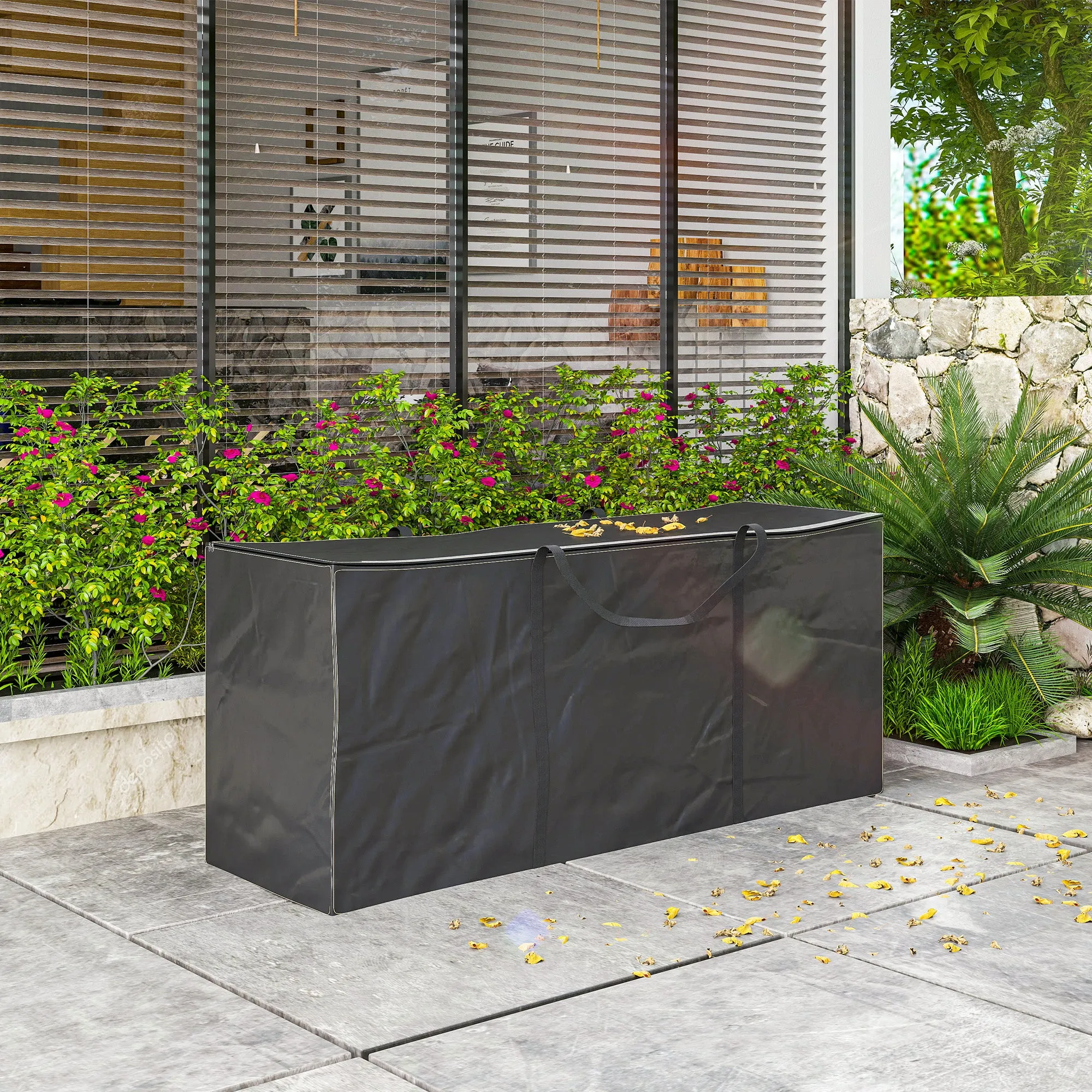 720L Storage Bag with 2 Zippers and Handles, 600D Oxford Fabric, 175x55x75 cm, Black - Image 2