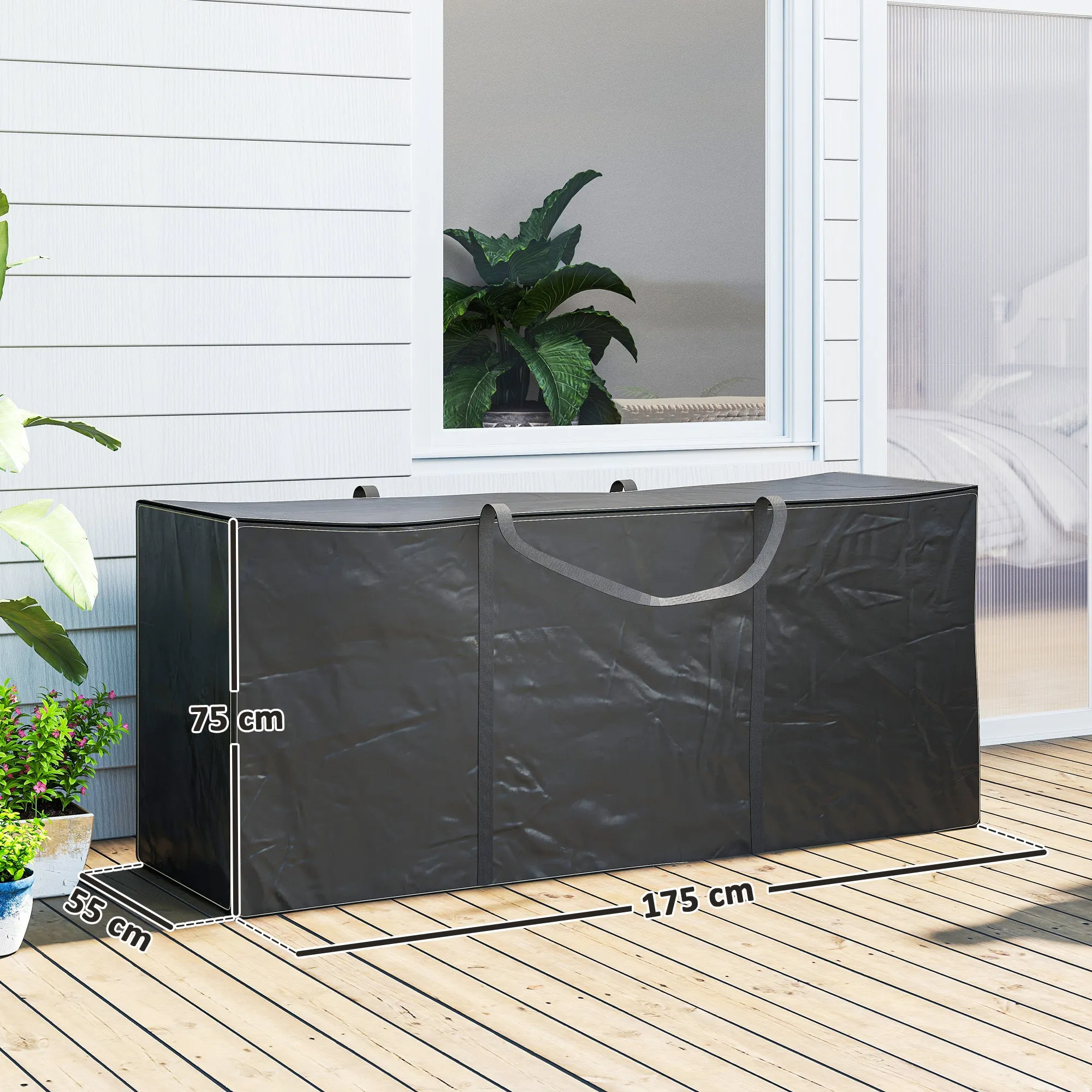 720L Storage Bag with 2 Zippers and Handles, 600D Oxford Fabric, 175x55x75 cm, Black - Image 3