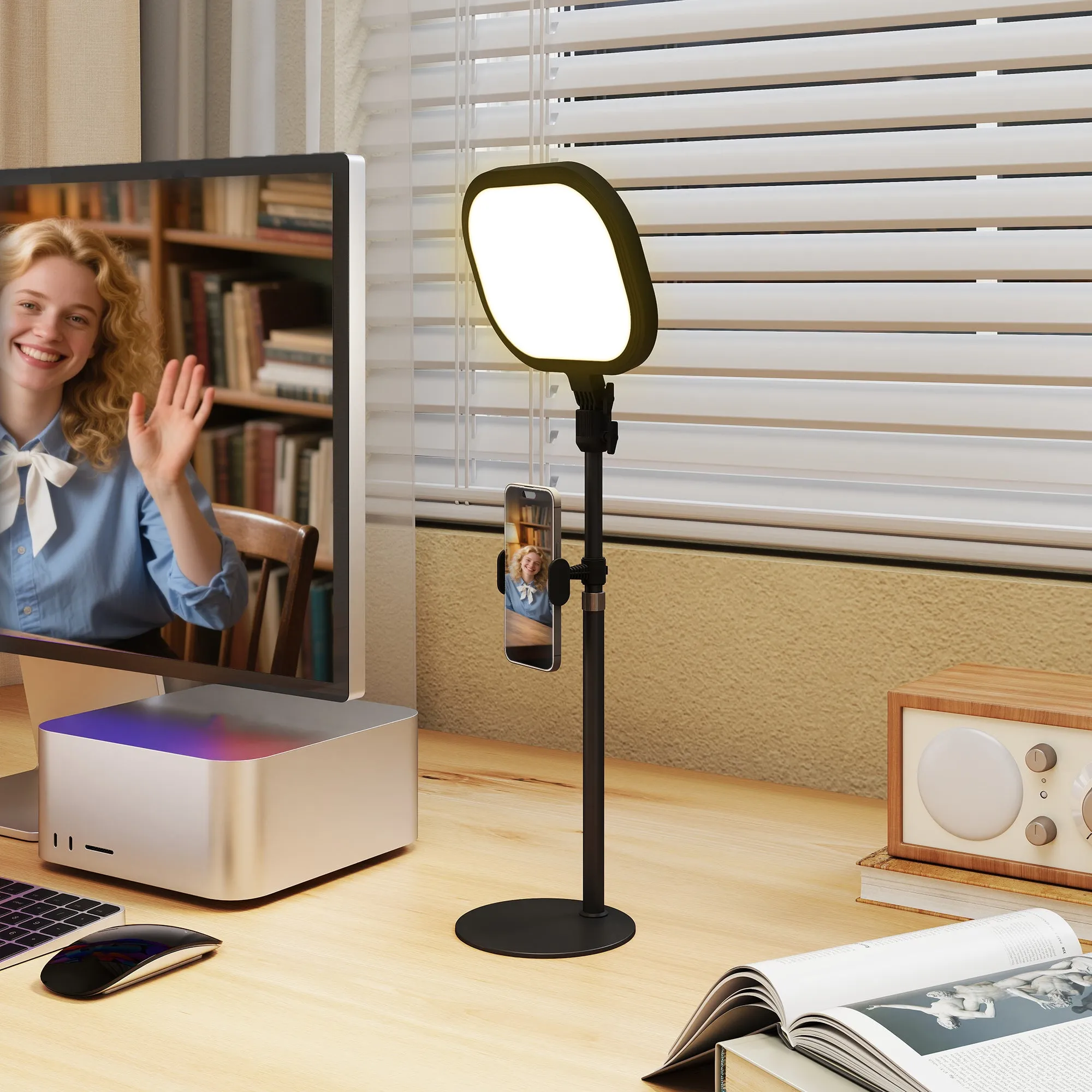 LED Desk Lamp with Phone Holder, 5 Light Colors and 10 Brightness, Black - Image 2