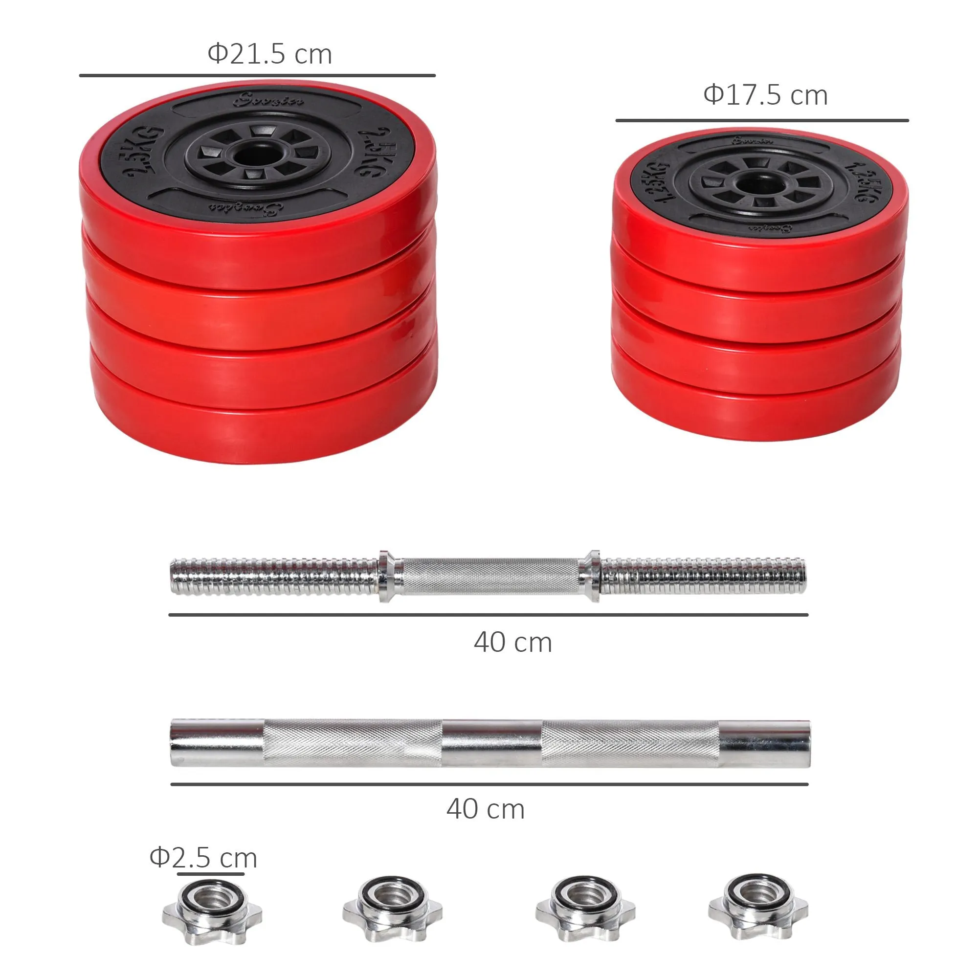 2 in 1 Barbell and Dumbbell Set 20kg Weights, Discs with Anti-Scratch Plastic Coating, Red and Black - Image 3