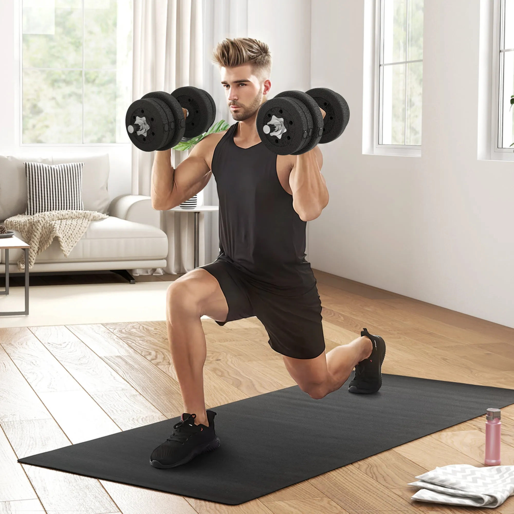 25kg Total Gym Dumbbell Set with 12 Weight Discs and 2 x 2kg Bars, Black - Image 2