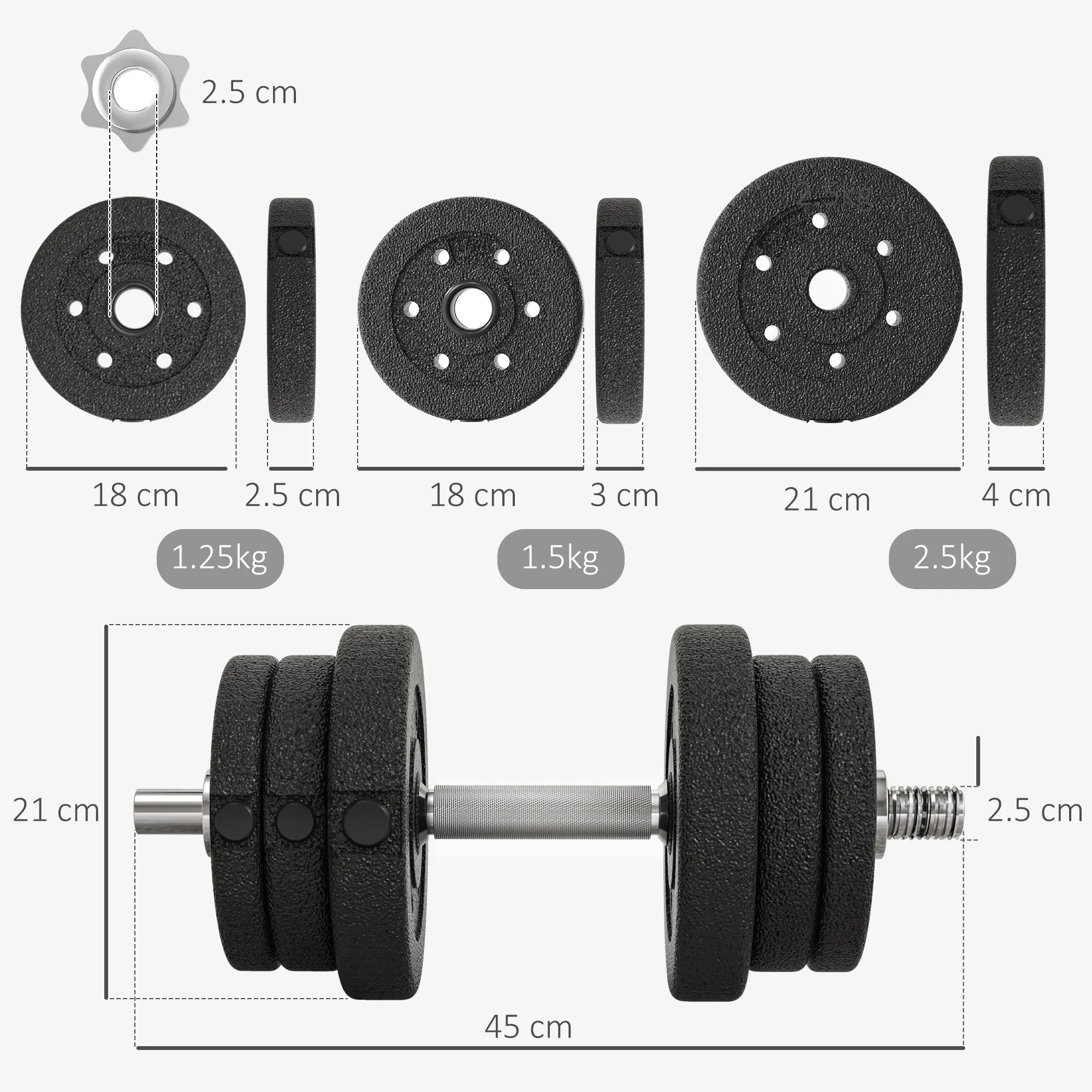 25kg Total Gym Dumbbell Set with 12 Weight Discs and 2 x 2kg Bars, Black - Image 3