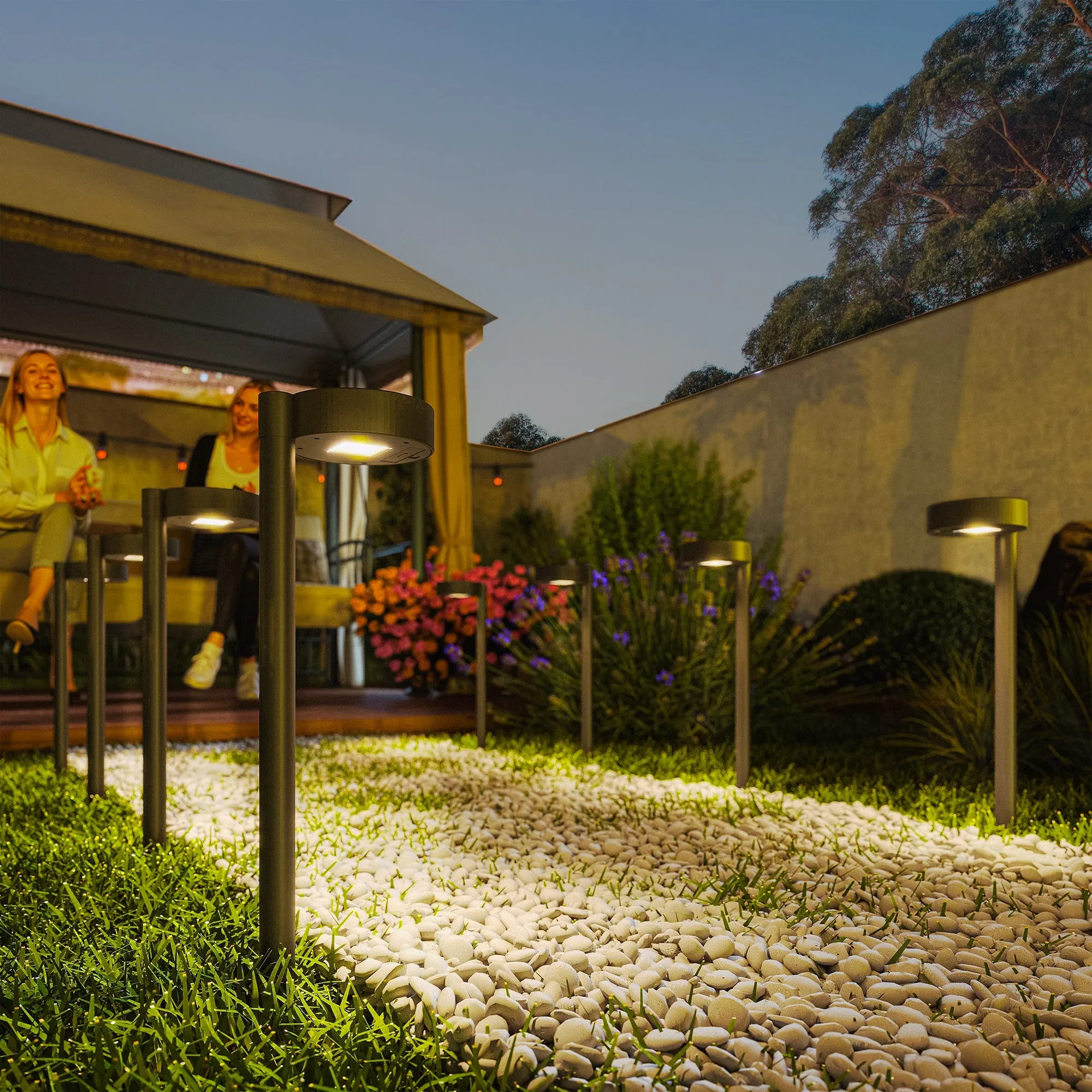 Set of 8 Solar-Powered Outdoor Spotlights with 3000K LED Lighting, in PP, PS and ABS, 12x10x46 cm, Black - Image 2