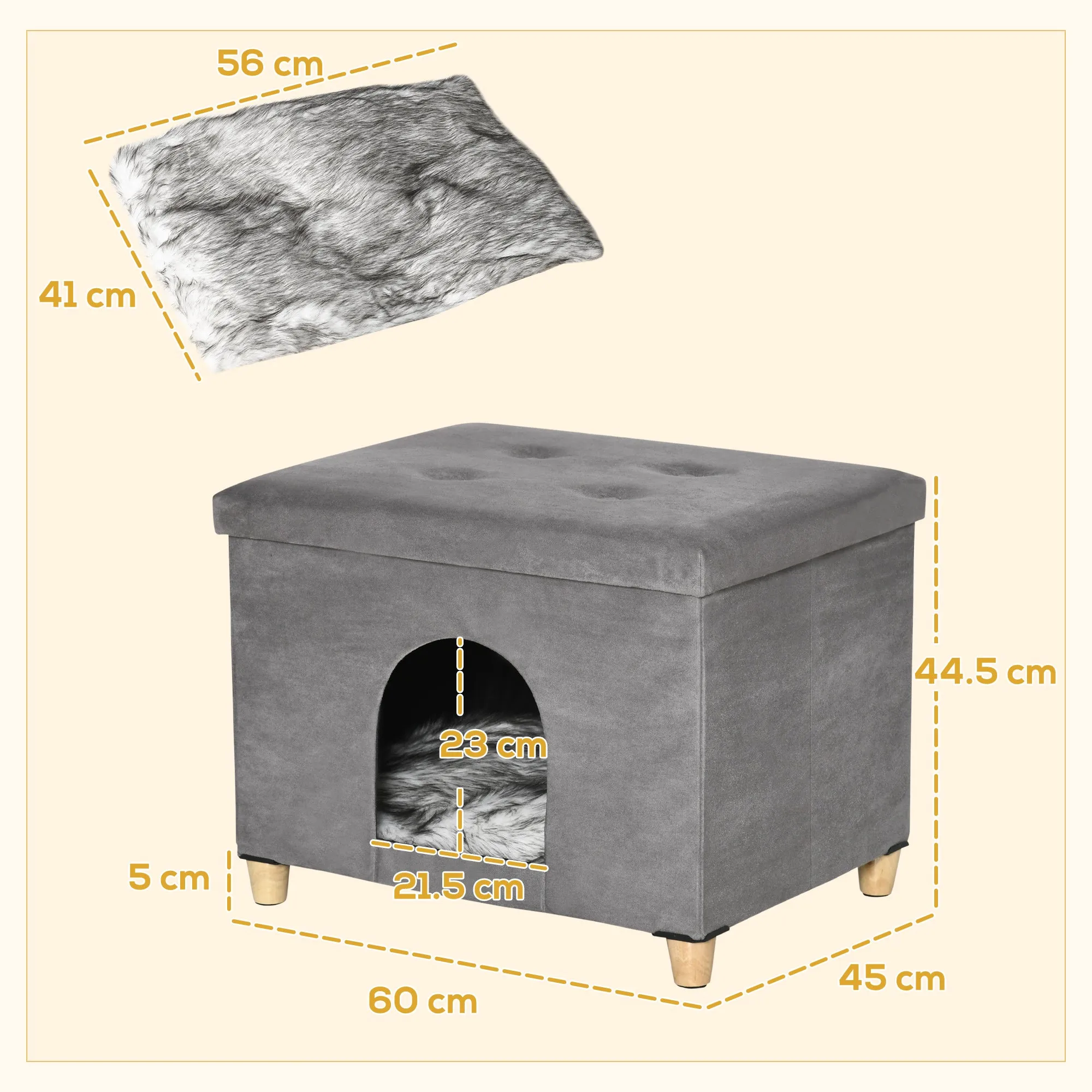 Cat House Footstool with Removable and Washable Cushion, Grey - Image 3
