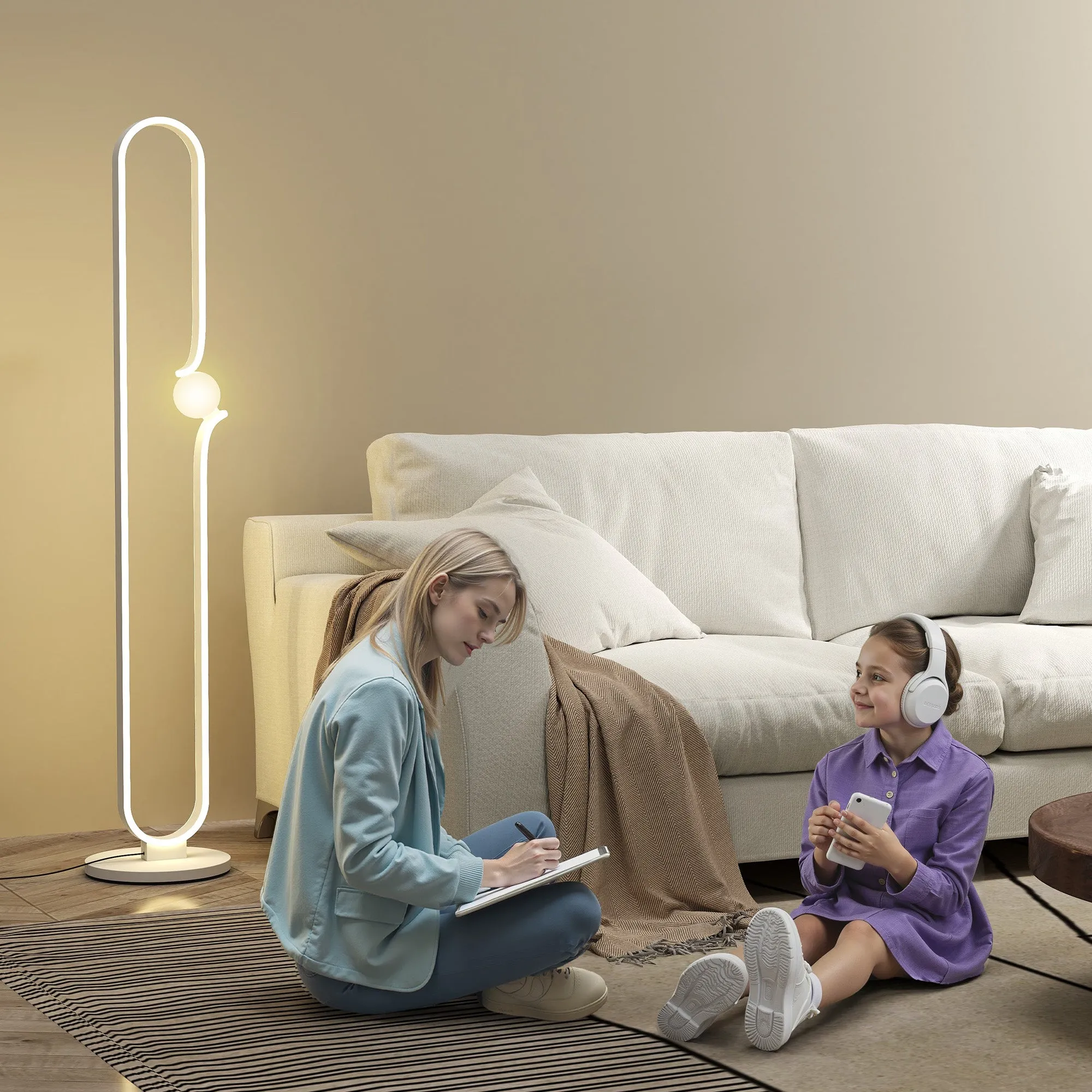 LED Floor Lamp in the Shape of a Musical Note with Adjustable Brightness and Pedal, 28x28x145 cm, White - Image 2