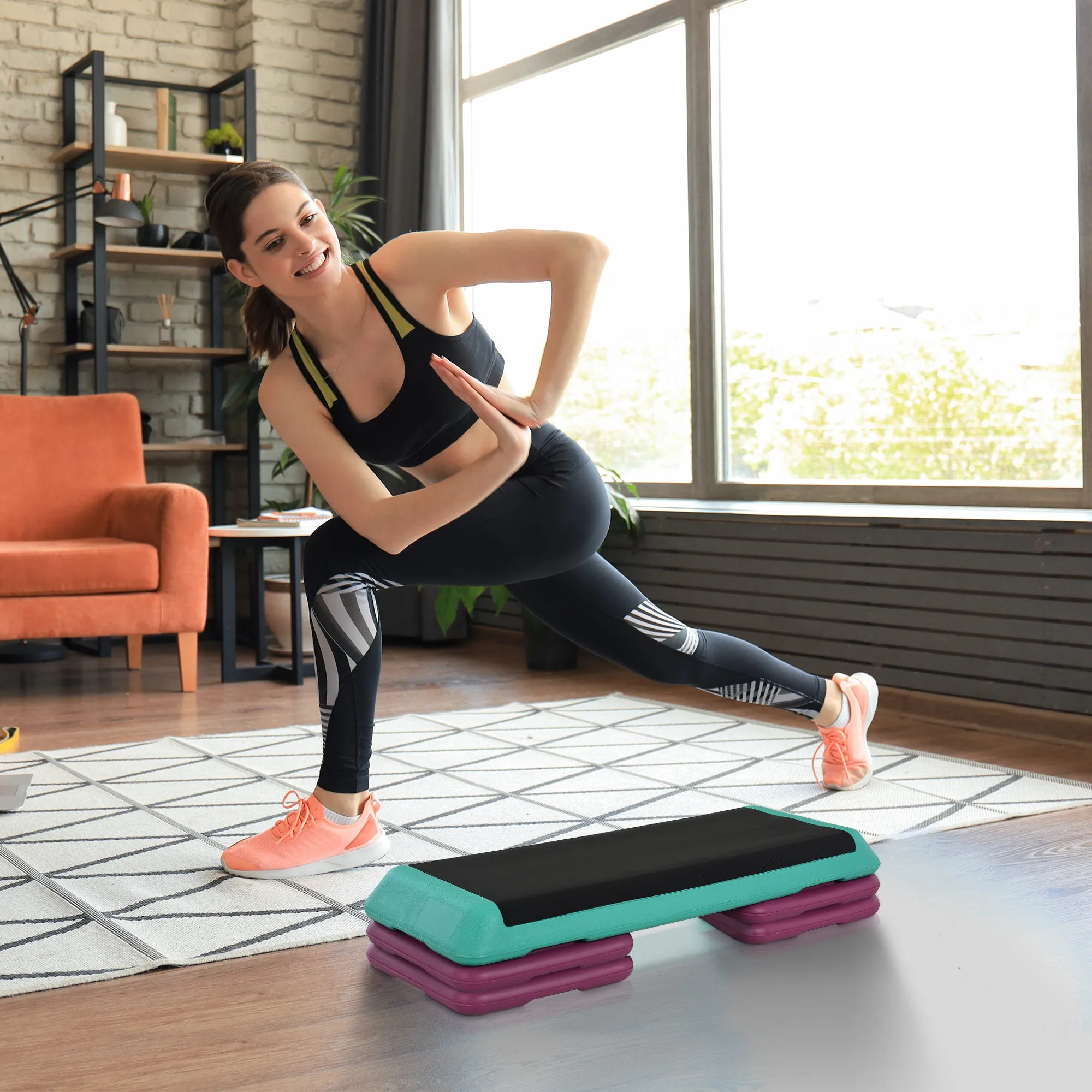 Non-Slip Aerobic Stepper Adjustable on 3 Levels, in Plastic and PP, 110x40x20 cm, Multicolor - Image 2
