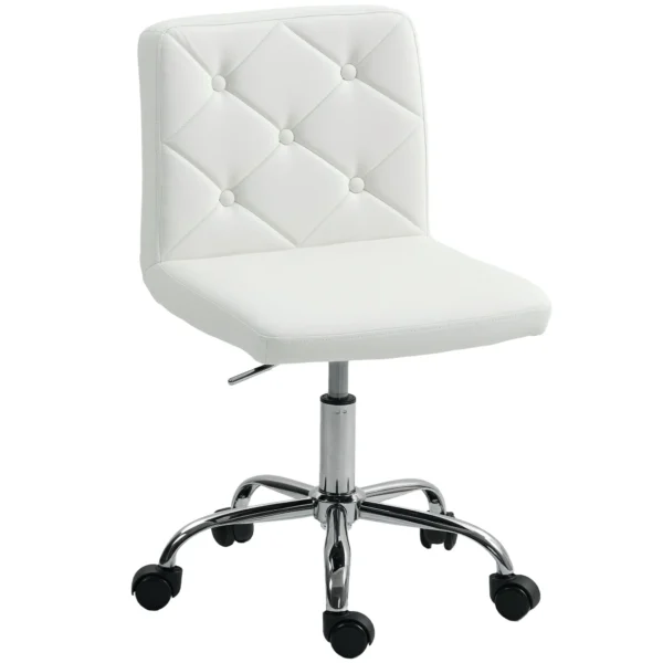 Adjustable Office Chair with Button Upholstery, PU Leather, Foam and Steel, 44x50x78-88 cm, White