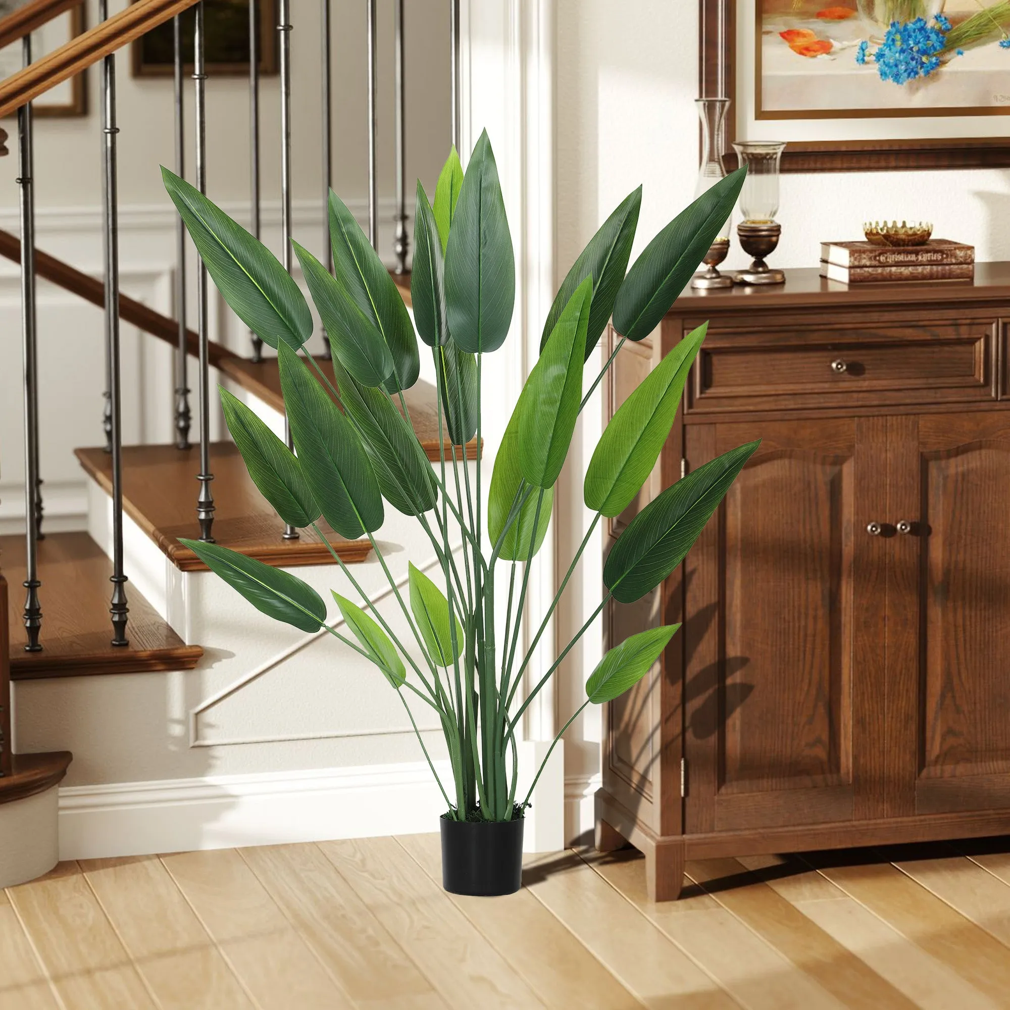 Artificial Green Bird of Paradise Plant 20 Leaves 140cm with Pot, in PE, PEVA and PP - Image 2