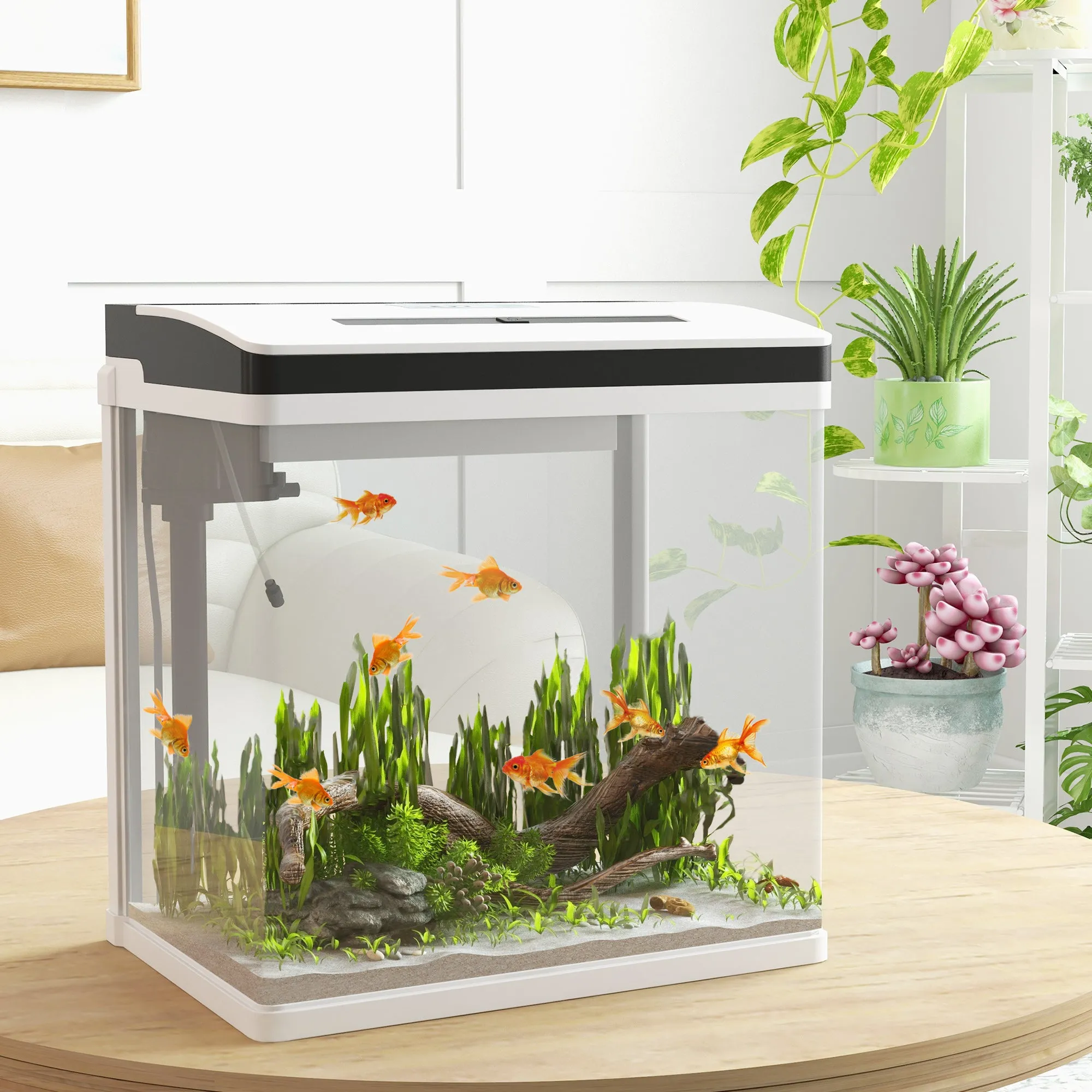 28L Aquarium with LED Lighting, Ventilation Holes and Pump, Glass and ABS, 38x26x38cm - Image 2