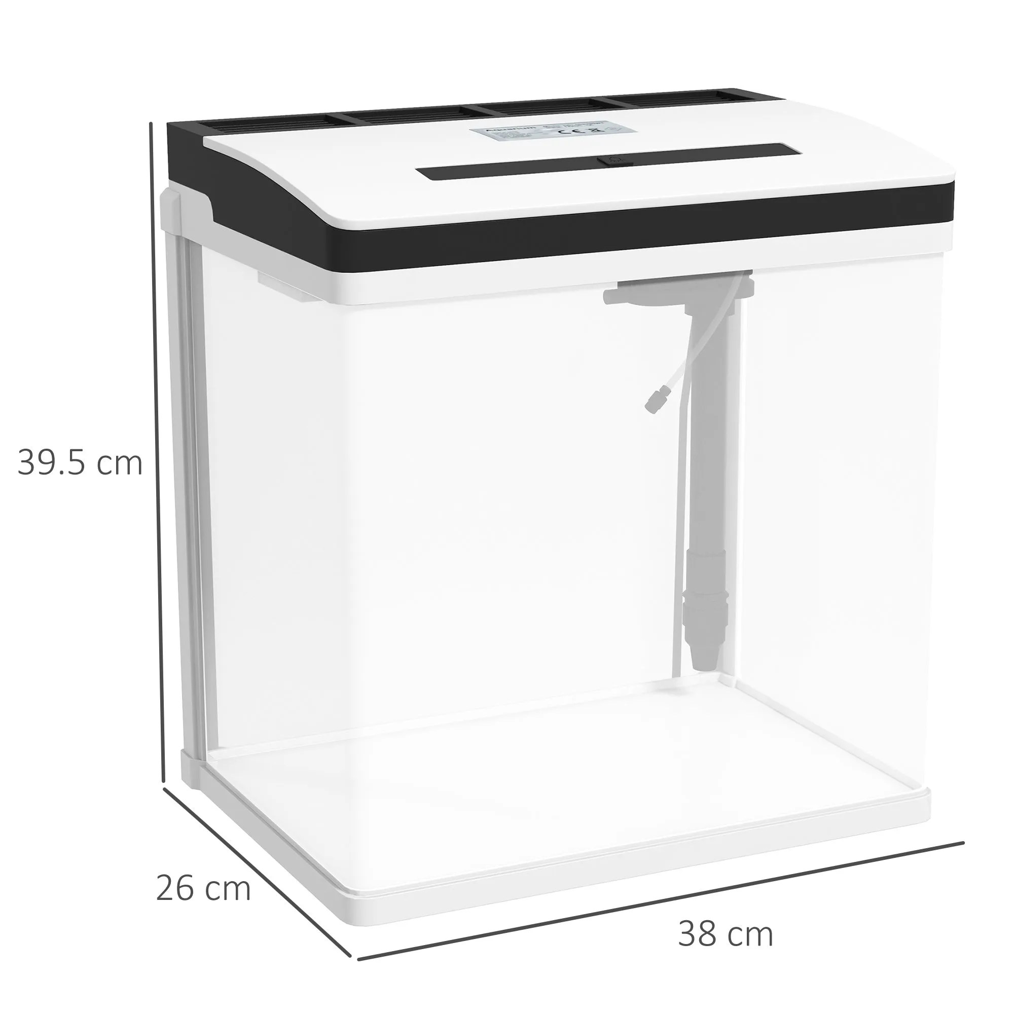 28L Aquarium with LED Lighting, Ventilation Holes and Pump, Glass and ABS, 38x26x38cm - Image 3