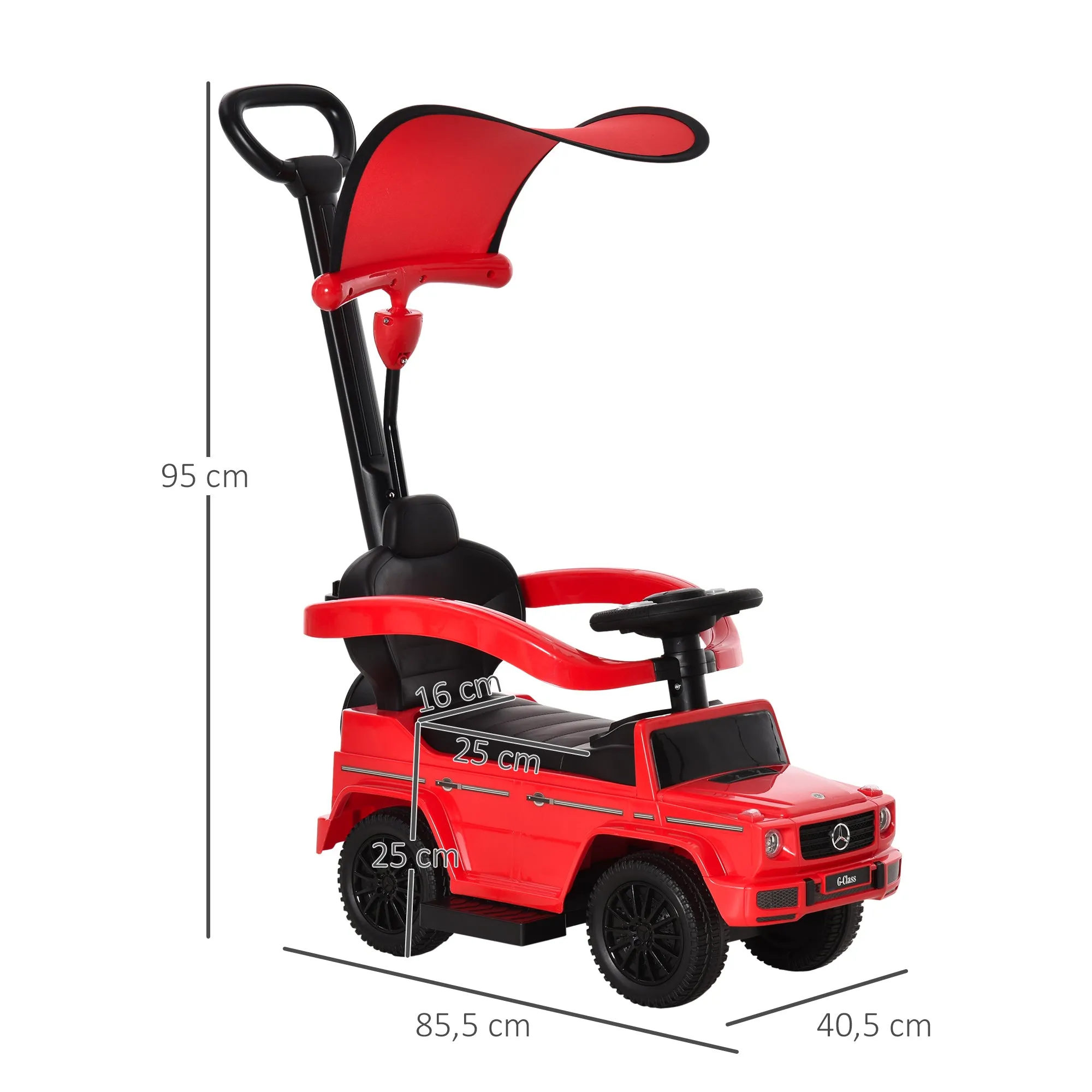 Push Car for Children 12-36 Months with Mercedes License, Canopy and Handle, 85.5x40. 5x95 cm, Red - Image 3