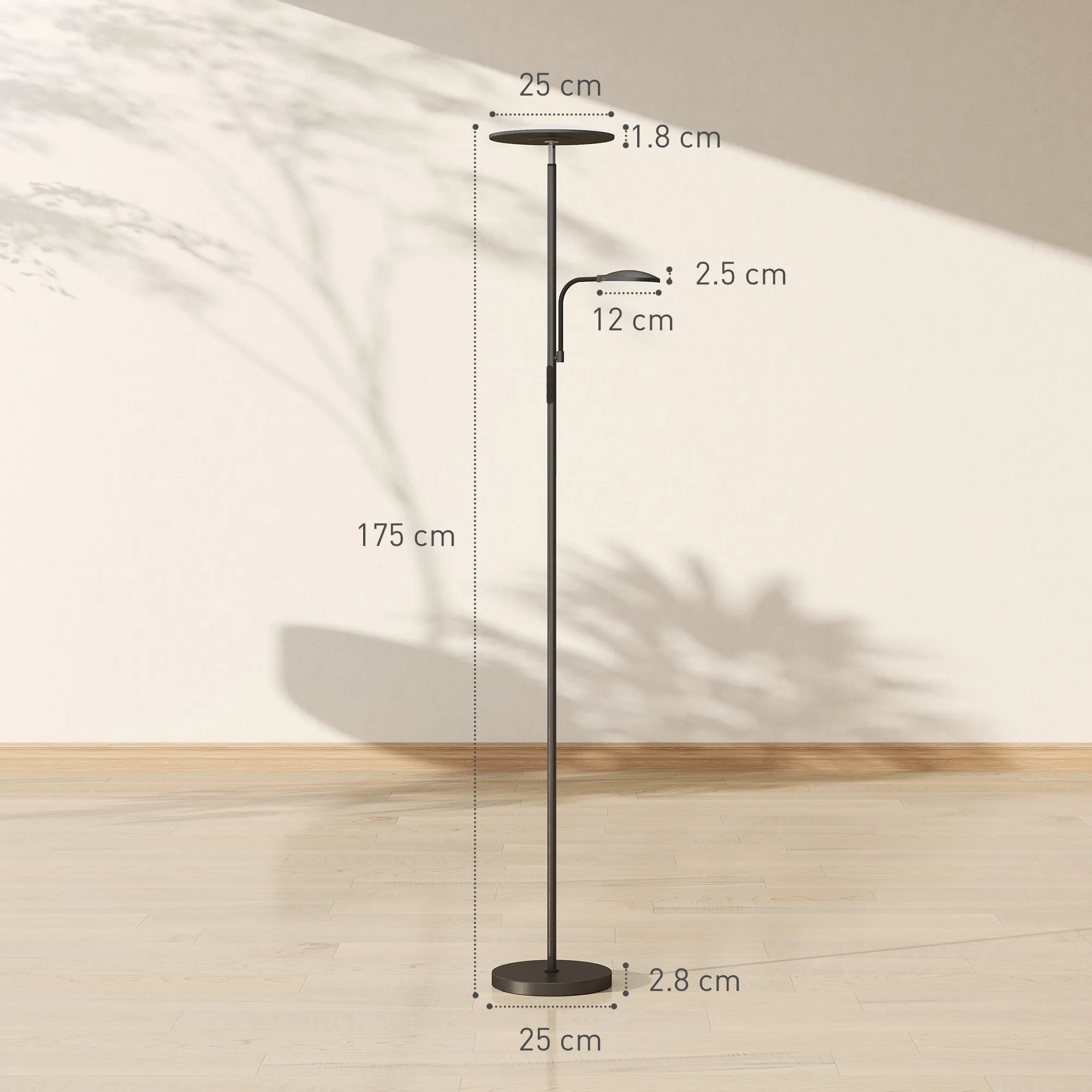 Floor Lamp with 2 Light Points Adjustable to 4 Levels, Temperature 2700K-6500K and Remote Control, Black - Image 3