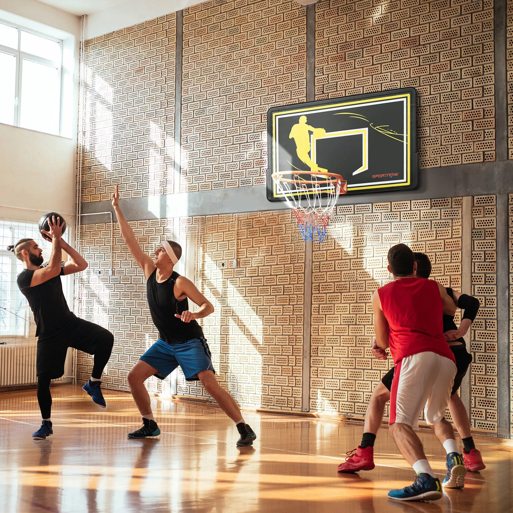 sportnow Basketball Hoop for Children and Adults Indoor and Outdoor in Steel and PE, 110x90x70 cm, Black and Yellow - Image 2