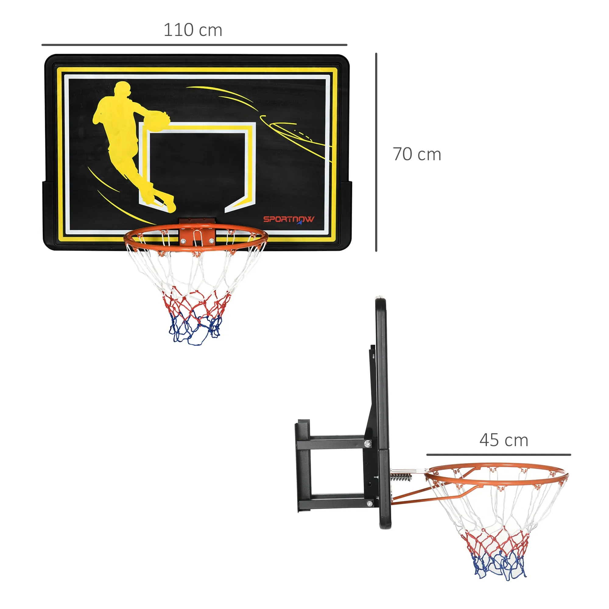 sportnow Basketball Hoop for Children and Adults Indoor and Outdoor in Steel and PE, 110x90x70 cm, Black and Yellow - Image 3