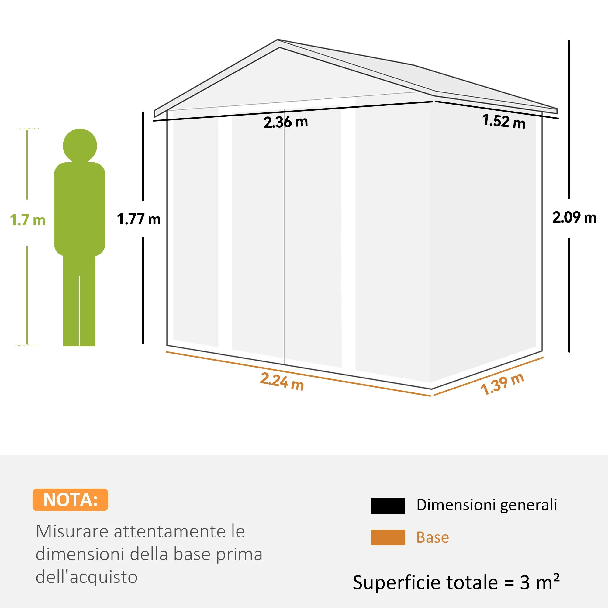 Garden Shed with Sliding Doors and Wood Effect Walls, 2.3 x 1.5 x 2 m, Brown - Image 3